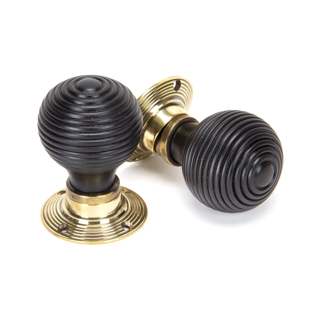 Ebony & Aged Brass Beehive Mortice/Rim Knob Set | From The Anvil-Mortice Knobs-Yester Home