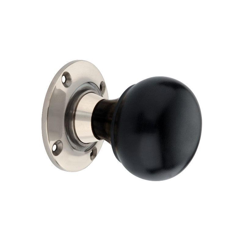 Ebony Bun Rim/Mortice Door Knob Polished Nickel-Rim Door Knobs-Yester Home