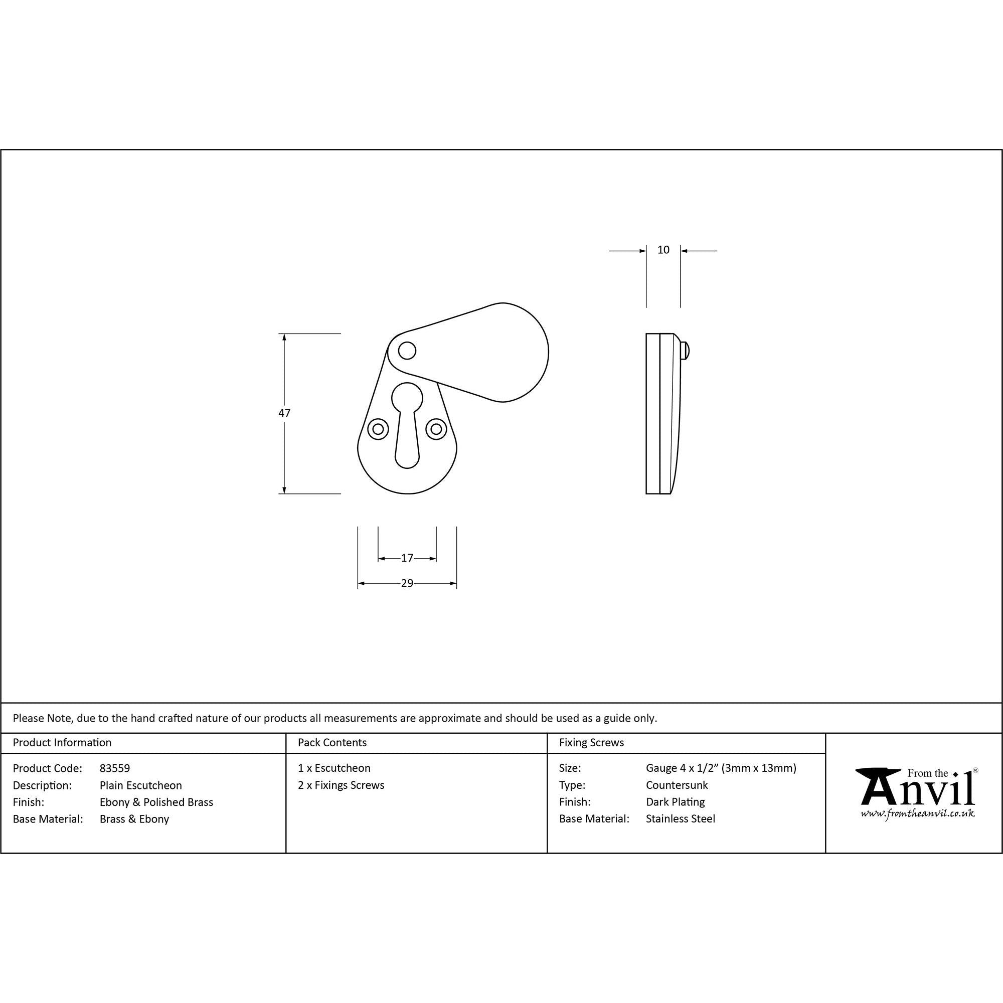 Ebony Plain Escutcheon | From The Anvil - Escutcheons - From The Anvil - Yester Home