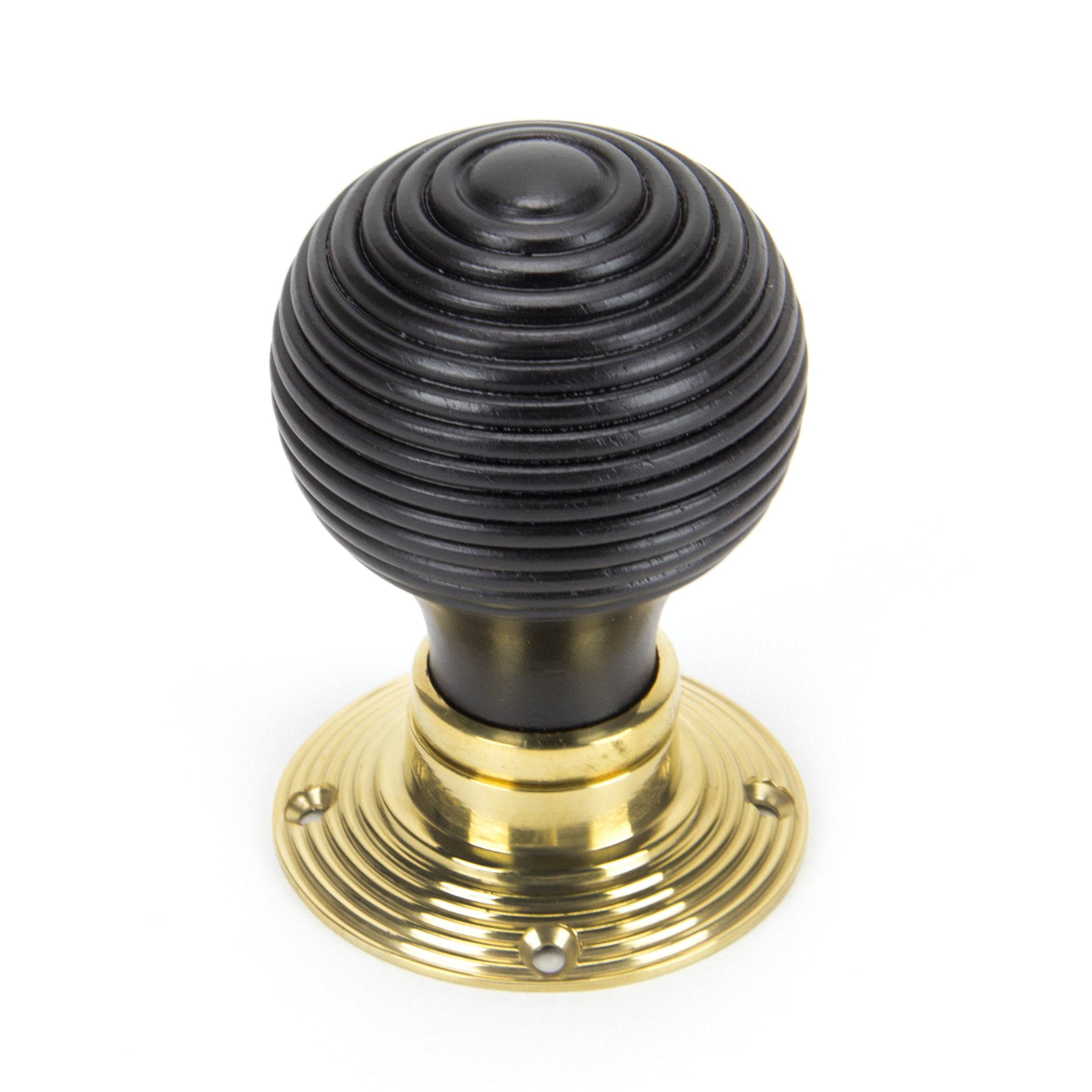 Ebony & Polished Brass Beehive Mortice/Rim Knob Set | From The Anvil-Mortice Knobs-Yester Home