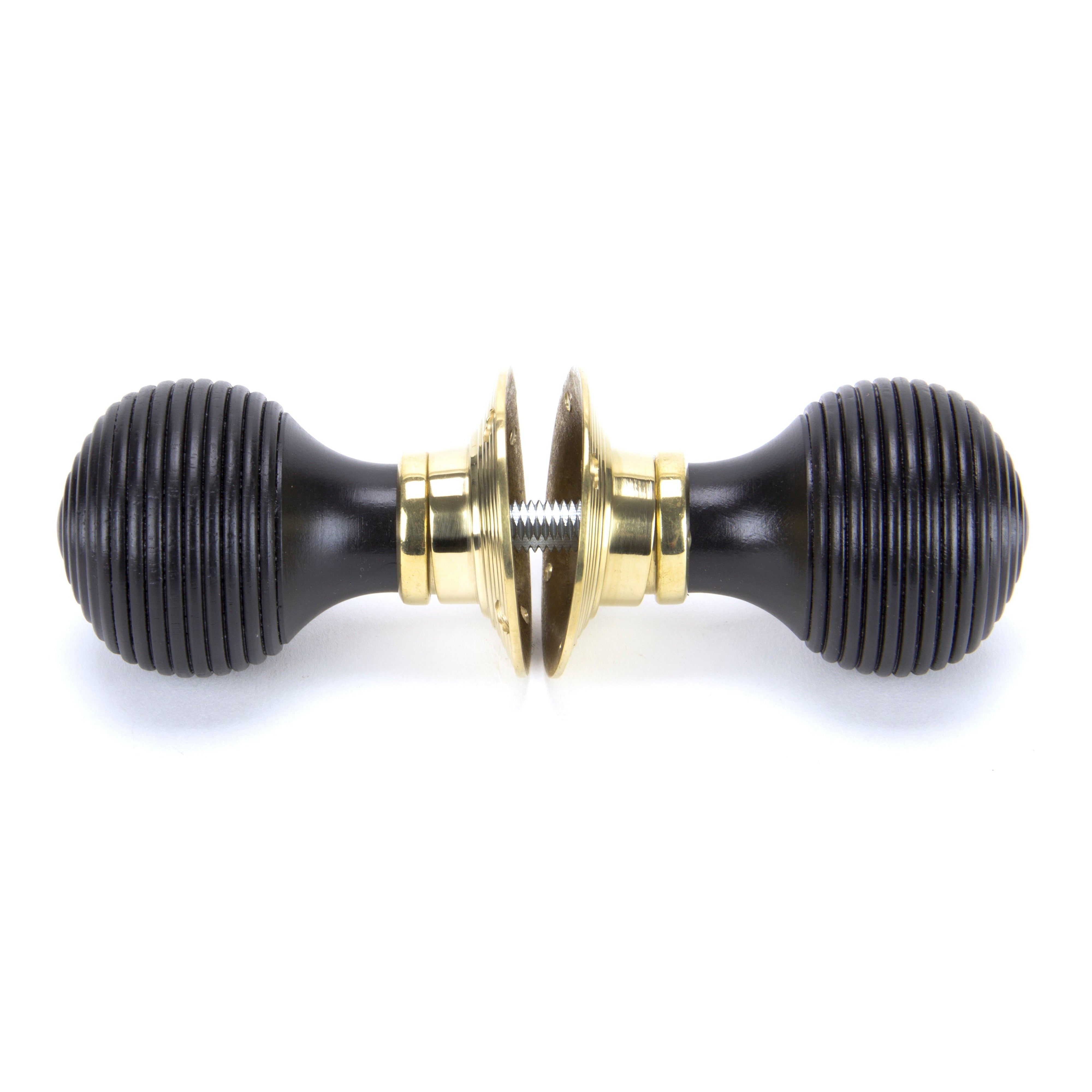 Ebony & Polished Brass Beehive Mortice/Rim Knob Set | From The Anvil-Mortice Knobs-Yester Home