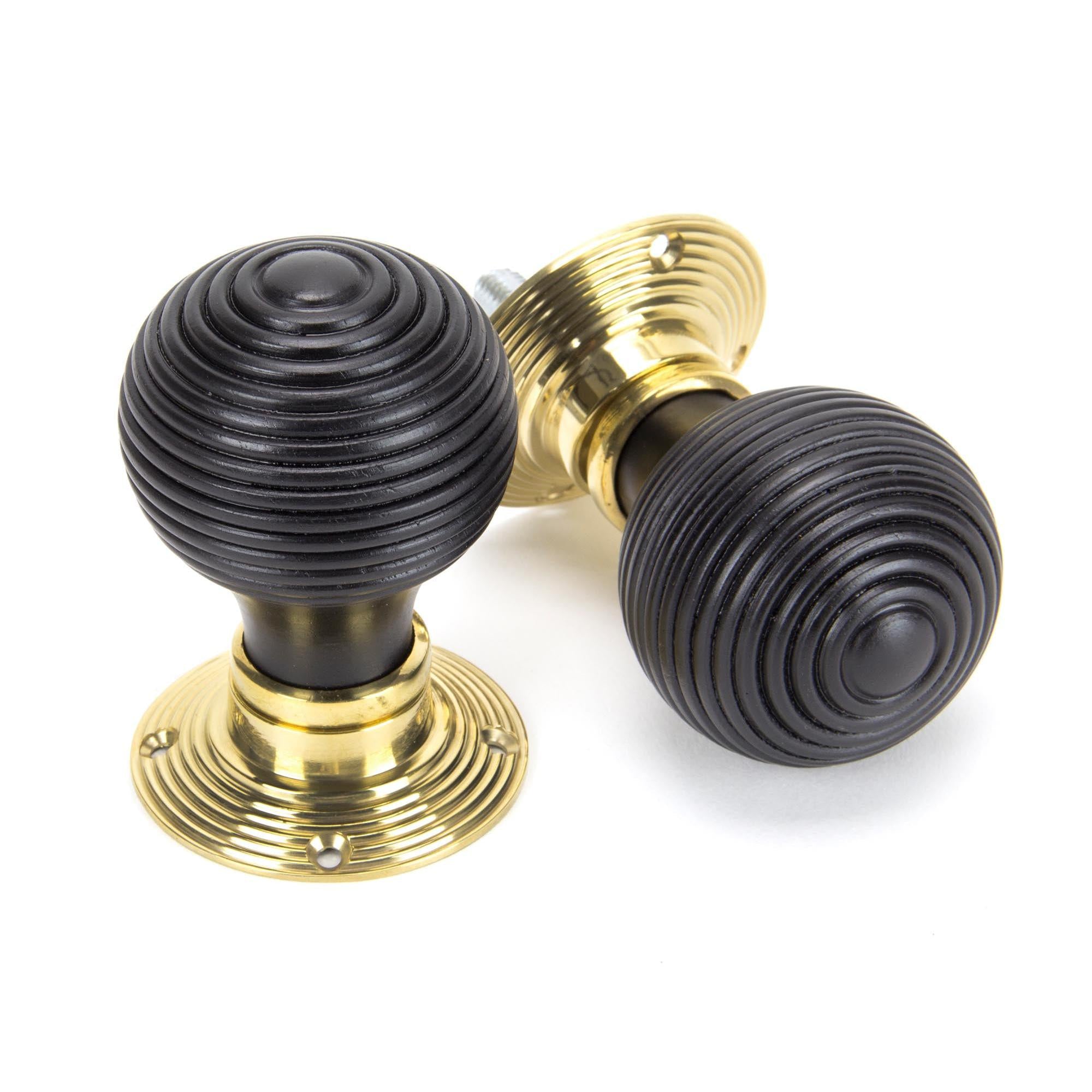 Ebony & Polished Brass Beehive Mortice/Rim Knob Set | From The Anvil - Mortice Knobs - From The Anvil - Yester Home
