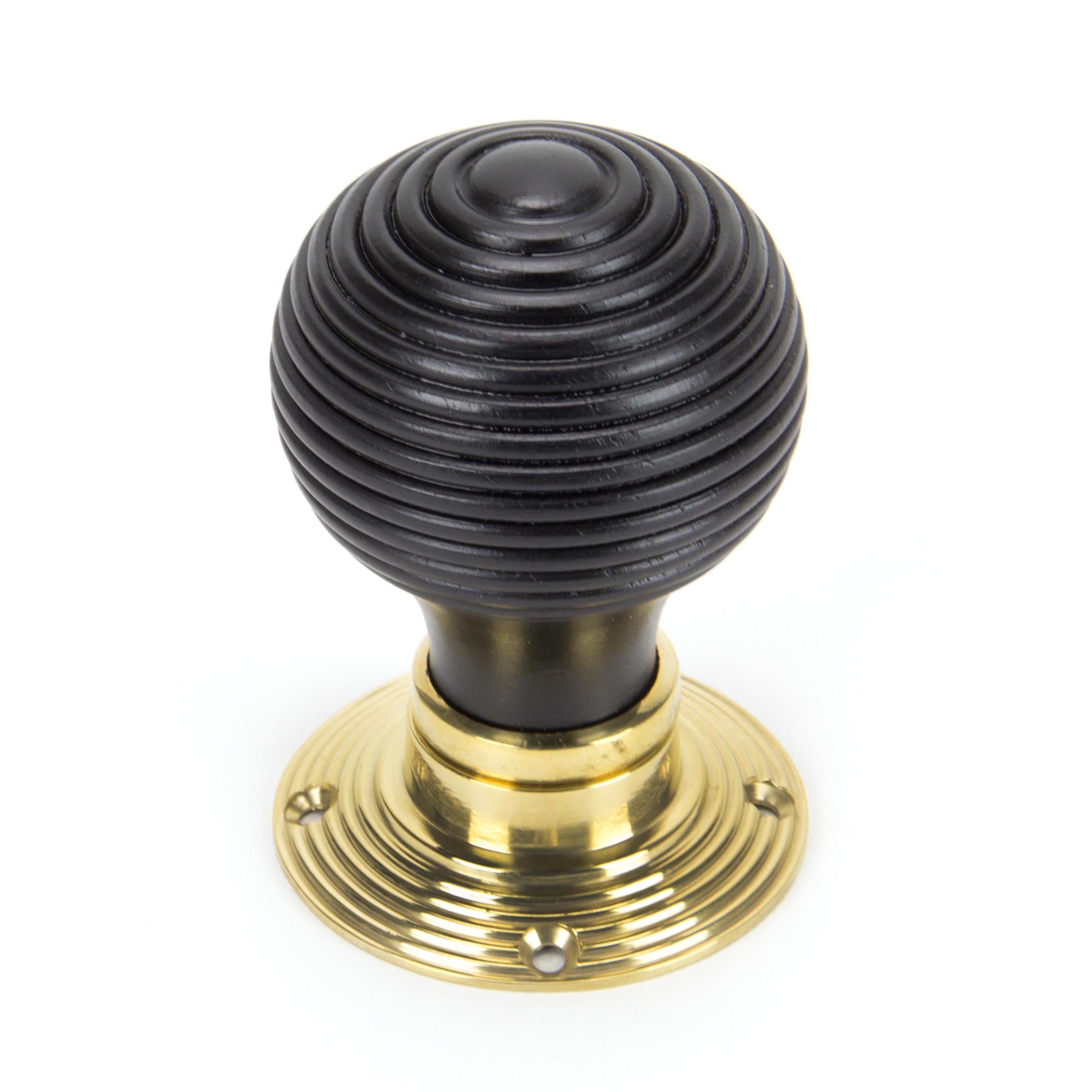 Ebony & Polished Brass Beehive Mortice/Rim Knob Set | From The Anvil - Mortice Knobs - From The Anvil - Yester Home