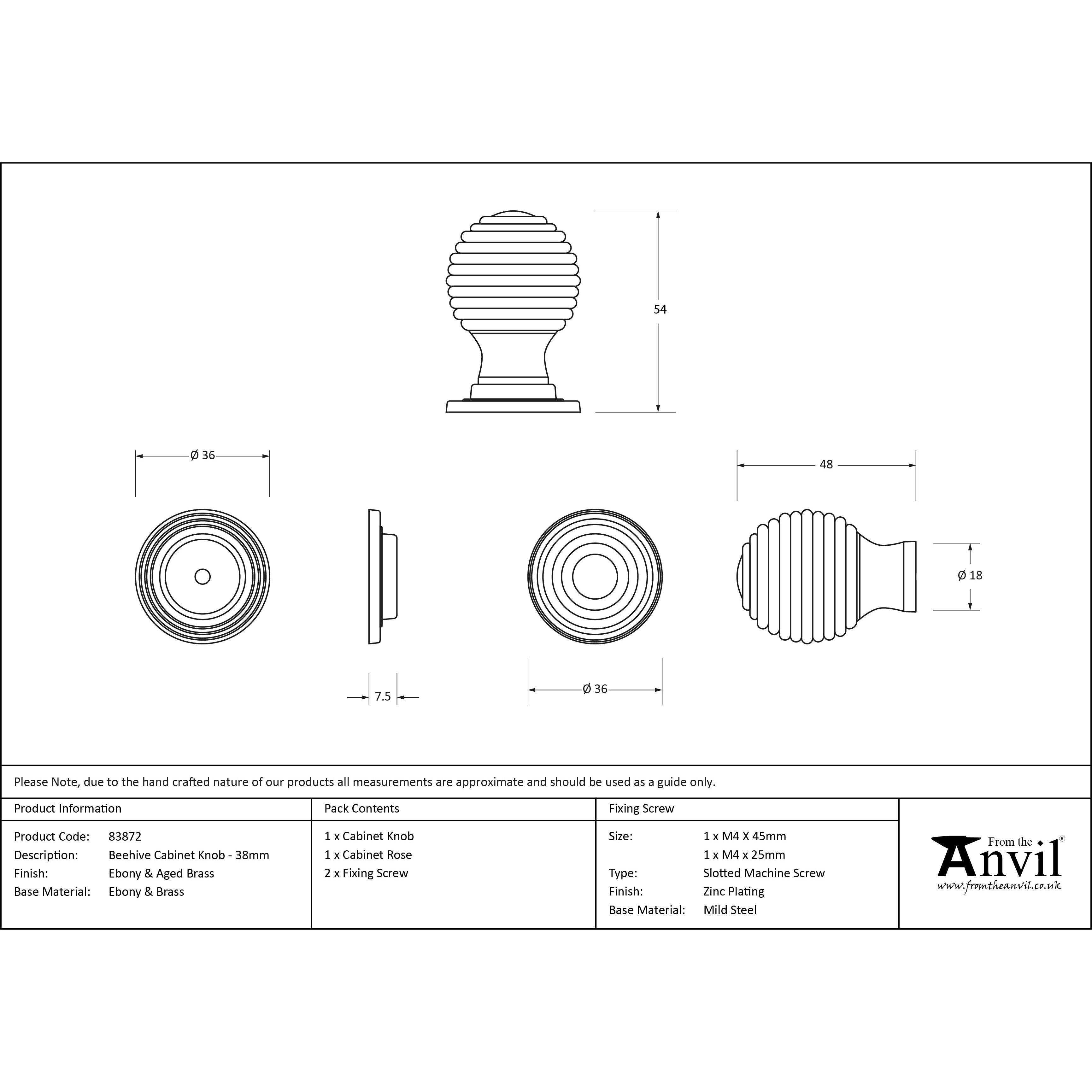 Ebony and AB Beehive Cabinet Knob 38mm | From The Anvil-Cabinet Knobs-Yester Home