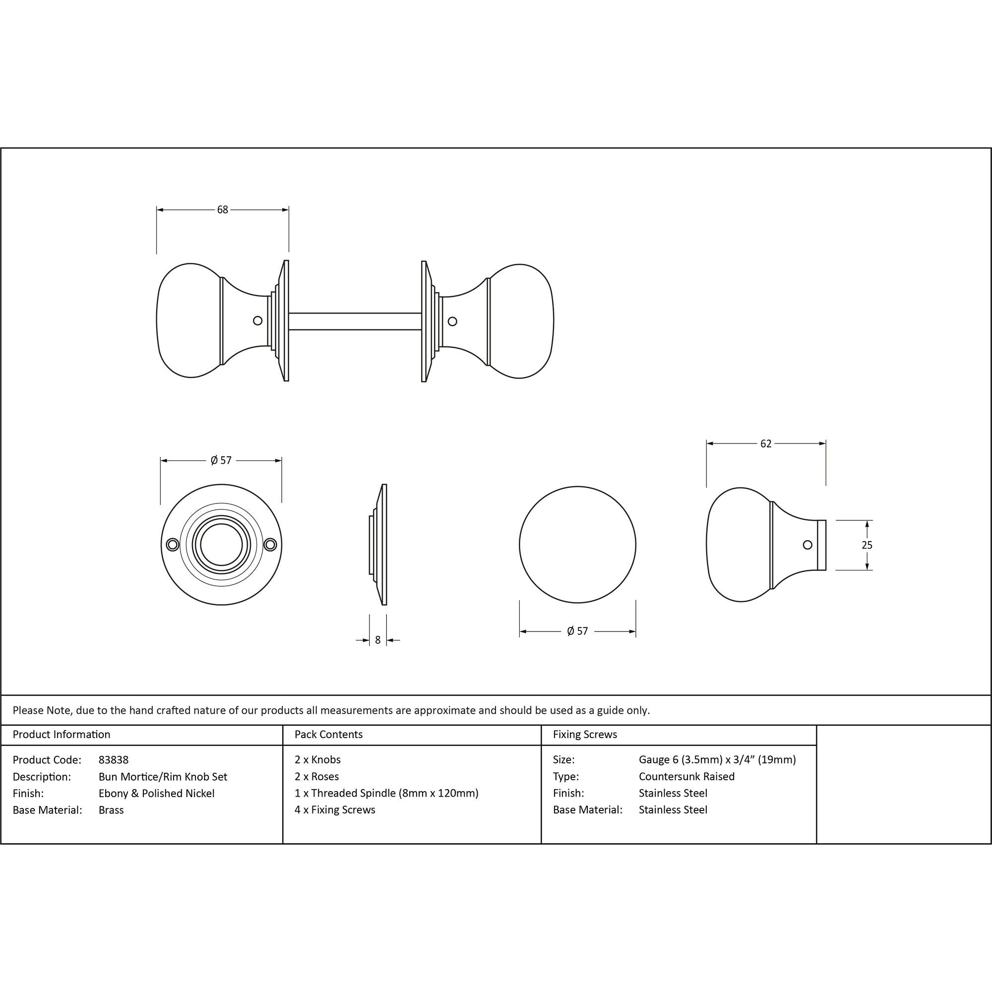 Ebony and PN Bun Mortice/Rim Knob Set | From The Anvil - Mortice Knobs - From The Anvil - Yester Home