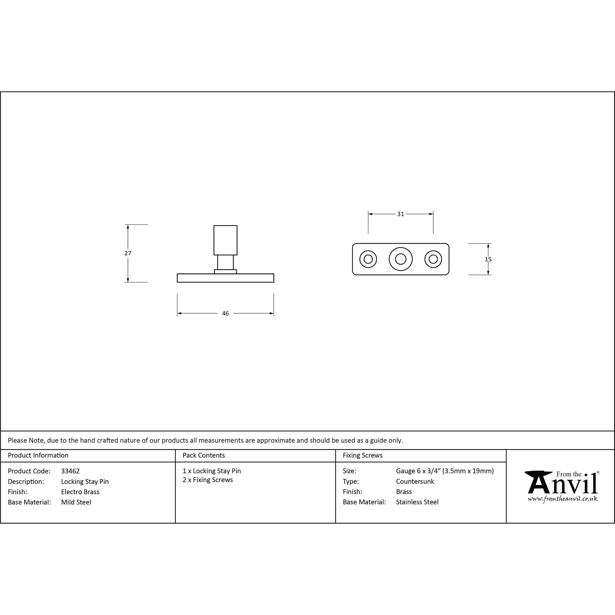 Electro Brass Locking Stay Pin | From The Anvil - Stay Pins - From The Anvil - Yester Home