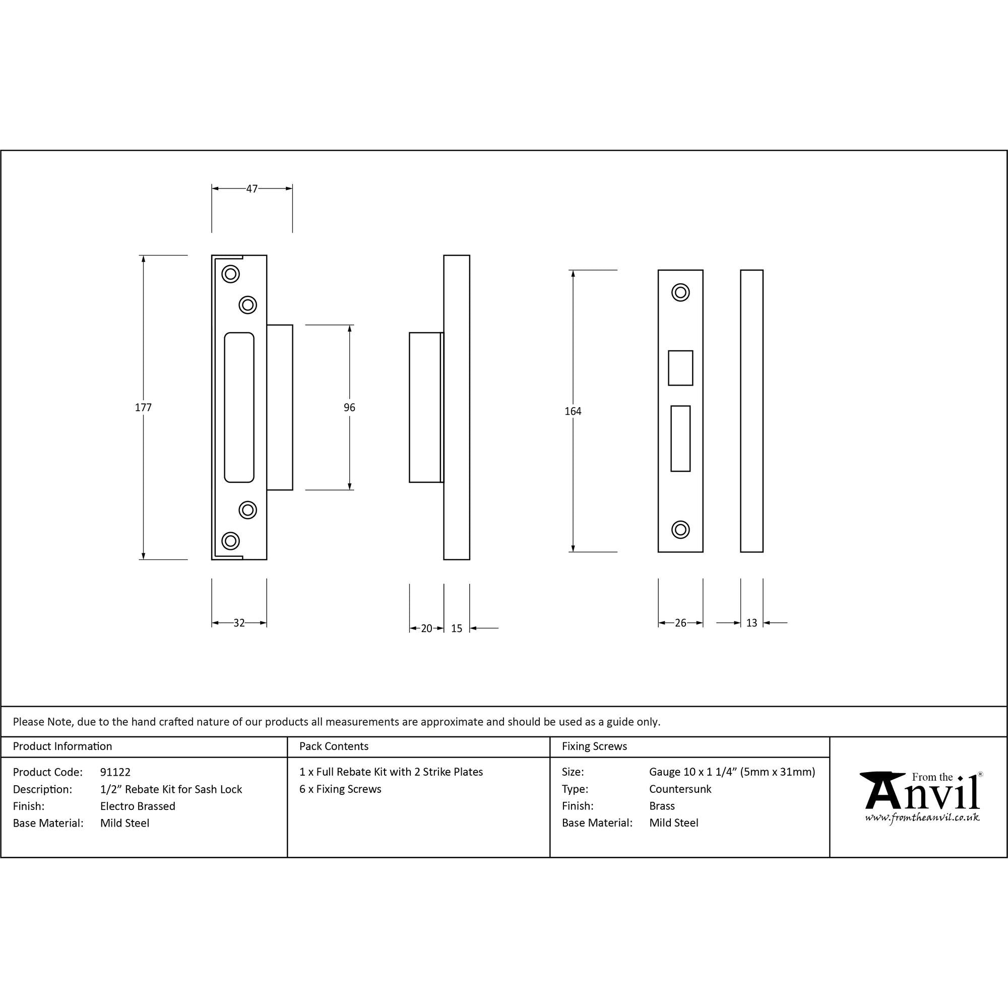 Electro Brassed ½" Rebate Kit for Sash Lock | From The Anvil - Sash Locks - From The Anvil - Yester Home