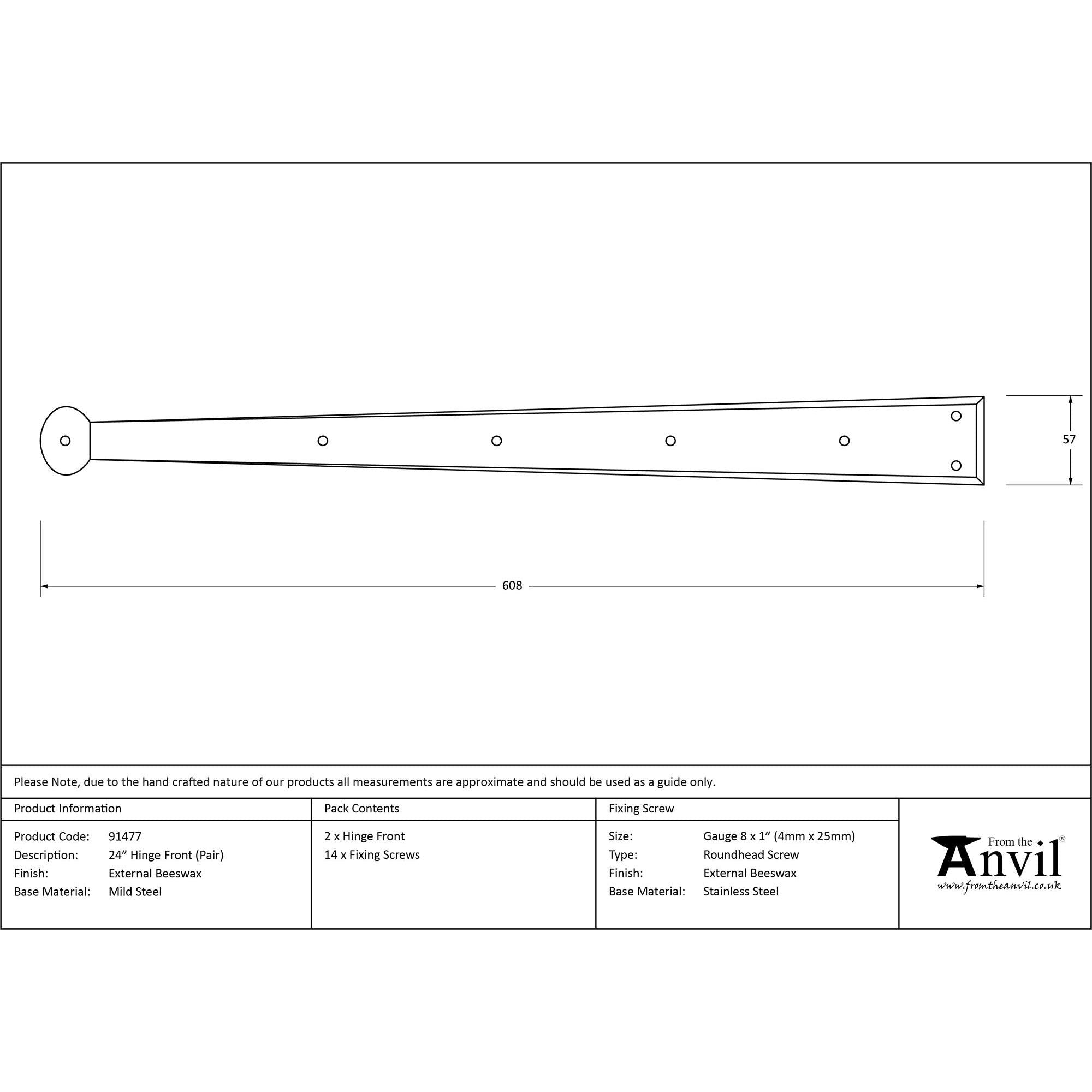 External Beeswax 24" Penny End Hinge Front (pair) | From The Anvil - Hinge Fronts - From The Anvil - Yester Home