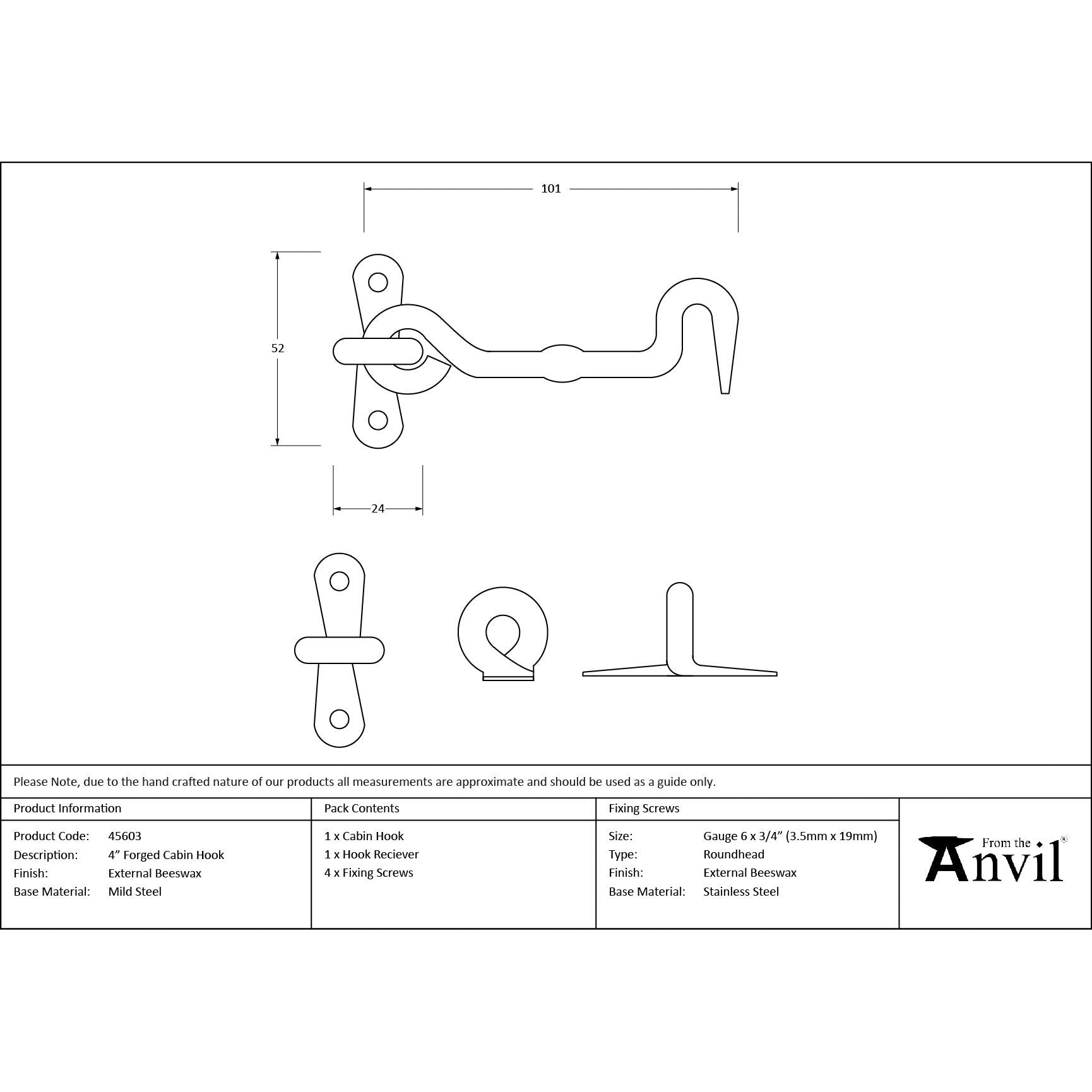 External Beeswax 4" Forged Cabin Hook | From The Anvil - Cabin Hooks - From The Anvil - Yester Home