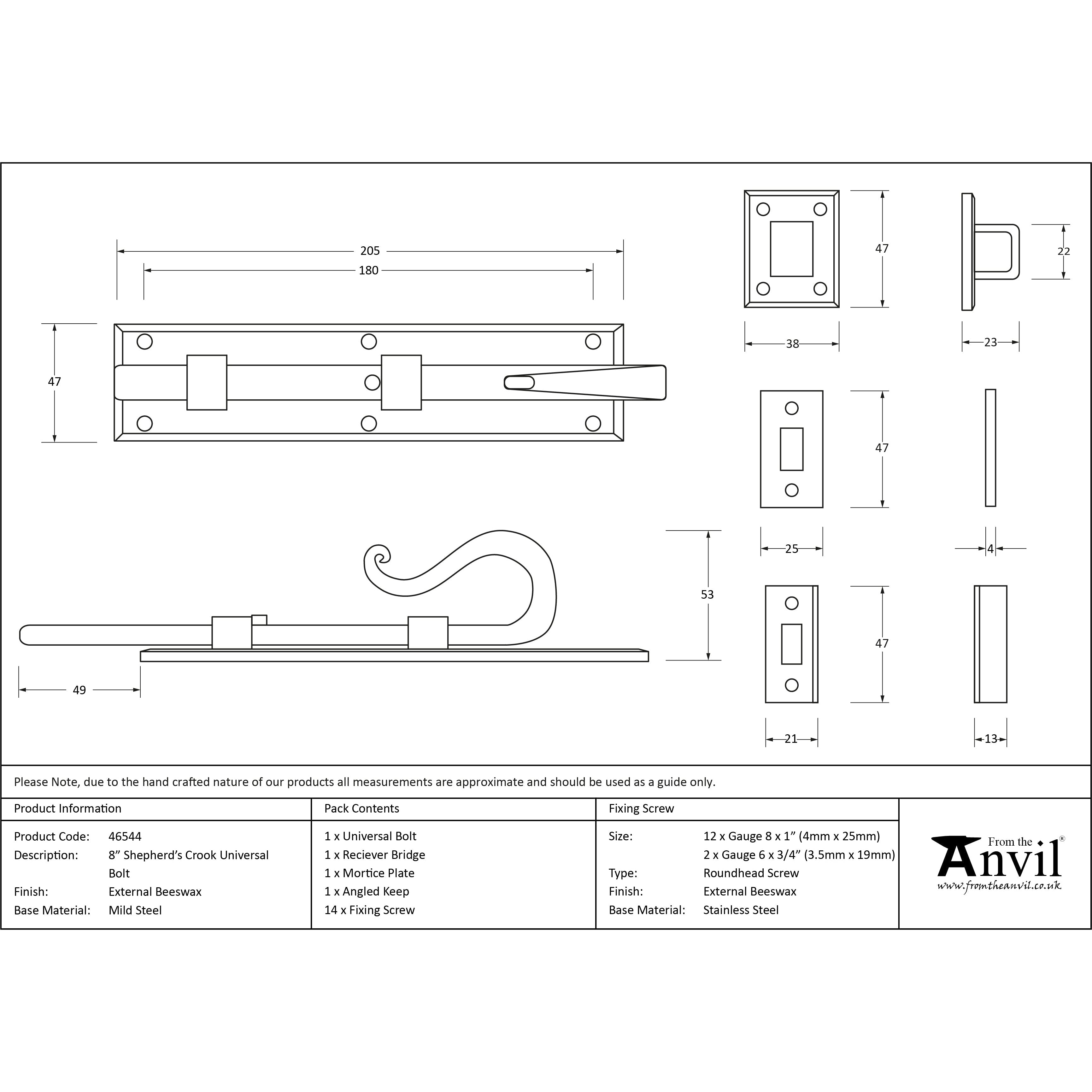 External Beeswax 8" Shepherd's Crook Universal Bolt | From The Anvil-Bolts-Yester Home