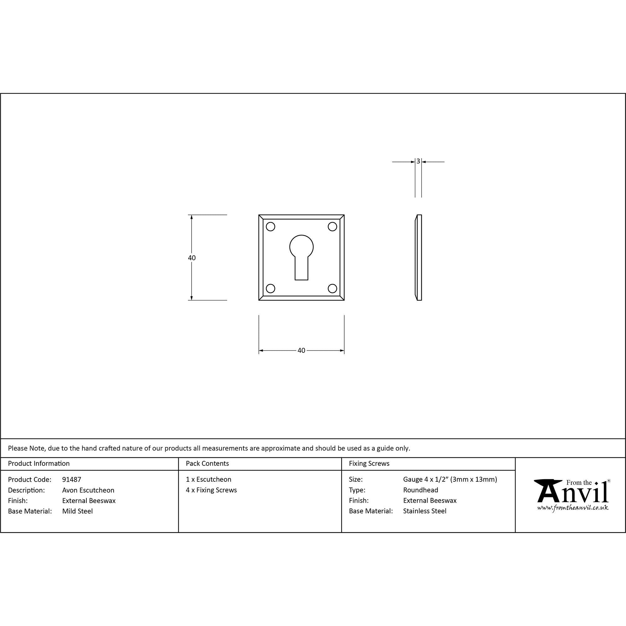 External Beeswax Avon Escutcheon | From The Anvil - Escutcheons - From The Anvil - Yester Home