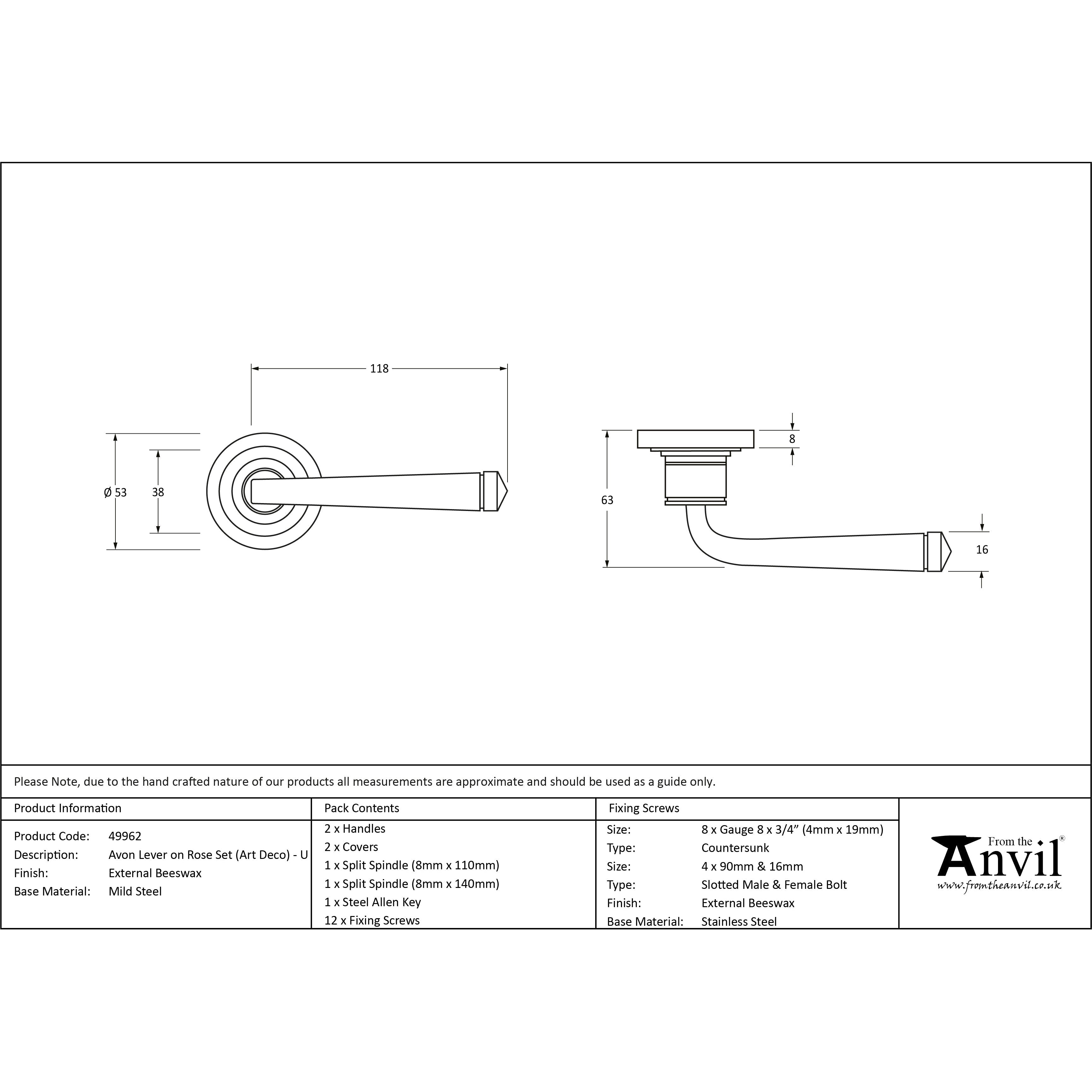 External Beeswax Avon Round Lever on Rose Set (Art Deco) - Unsprung | From The Anvil-Concealed-Yester Home