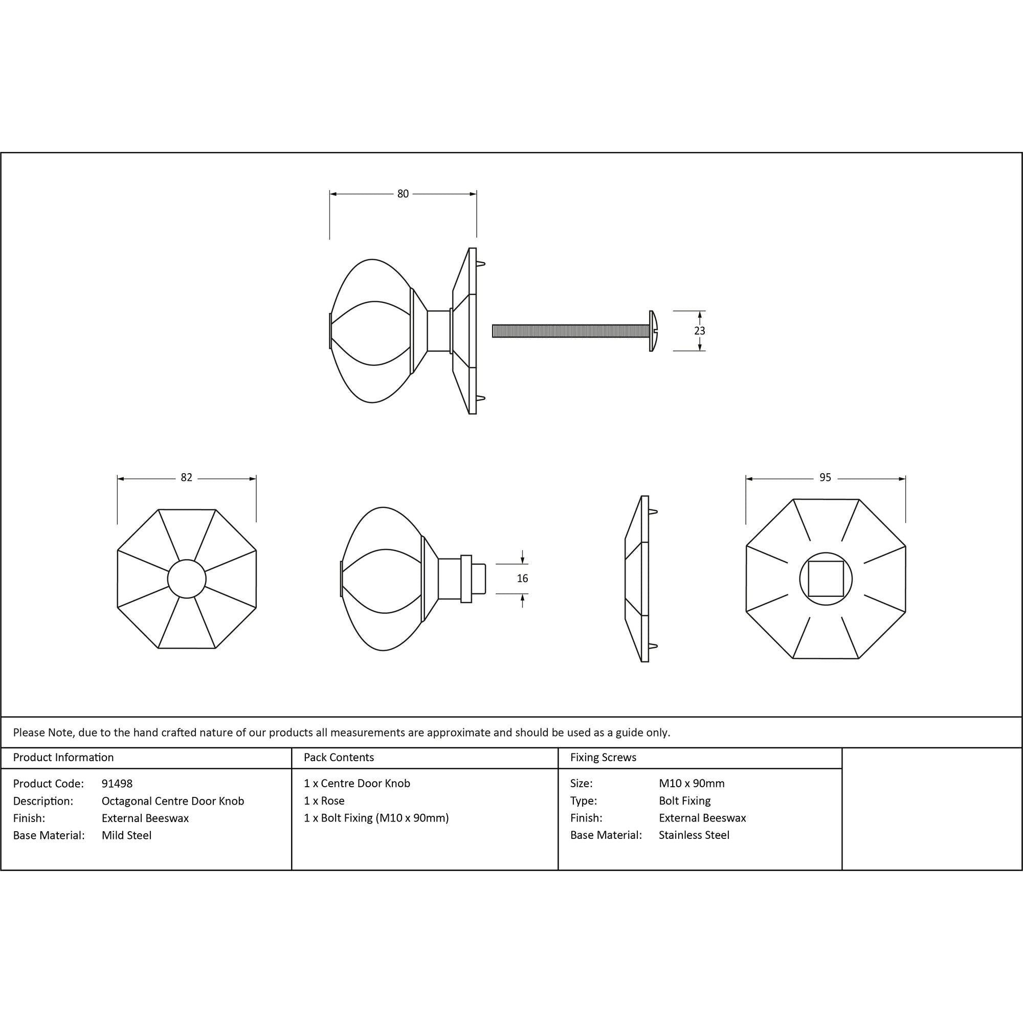 External Beeswax Octagonal Centre Door Knob | From The Anvil - Centre Door Knobs - From The Anvil - Yester Home