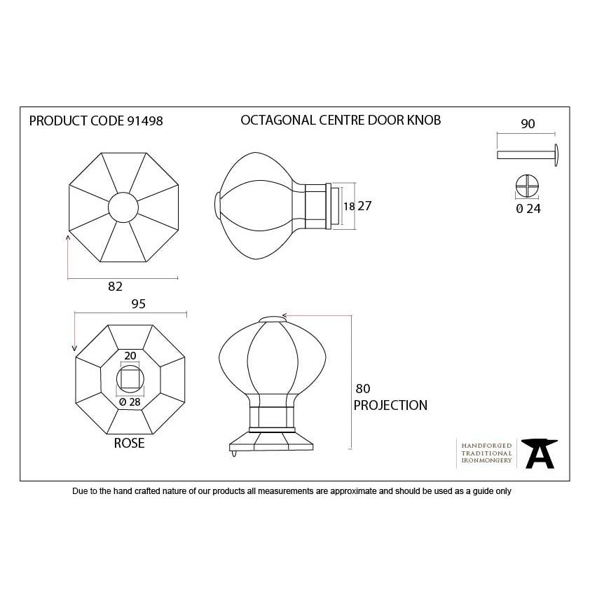 External Beeswax Octagonal Centre Door Knob | From The Anvil-Centre Door Knobs-Yester Home