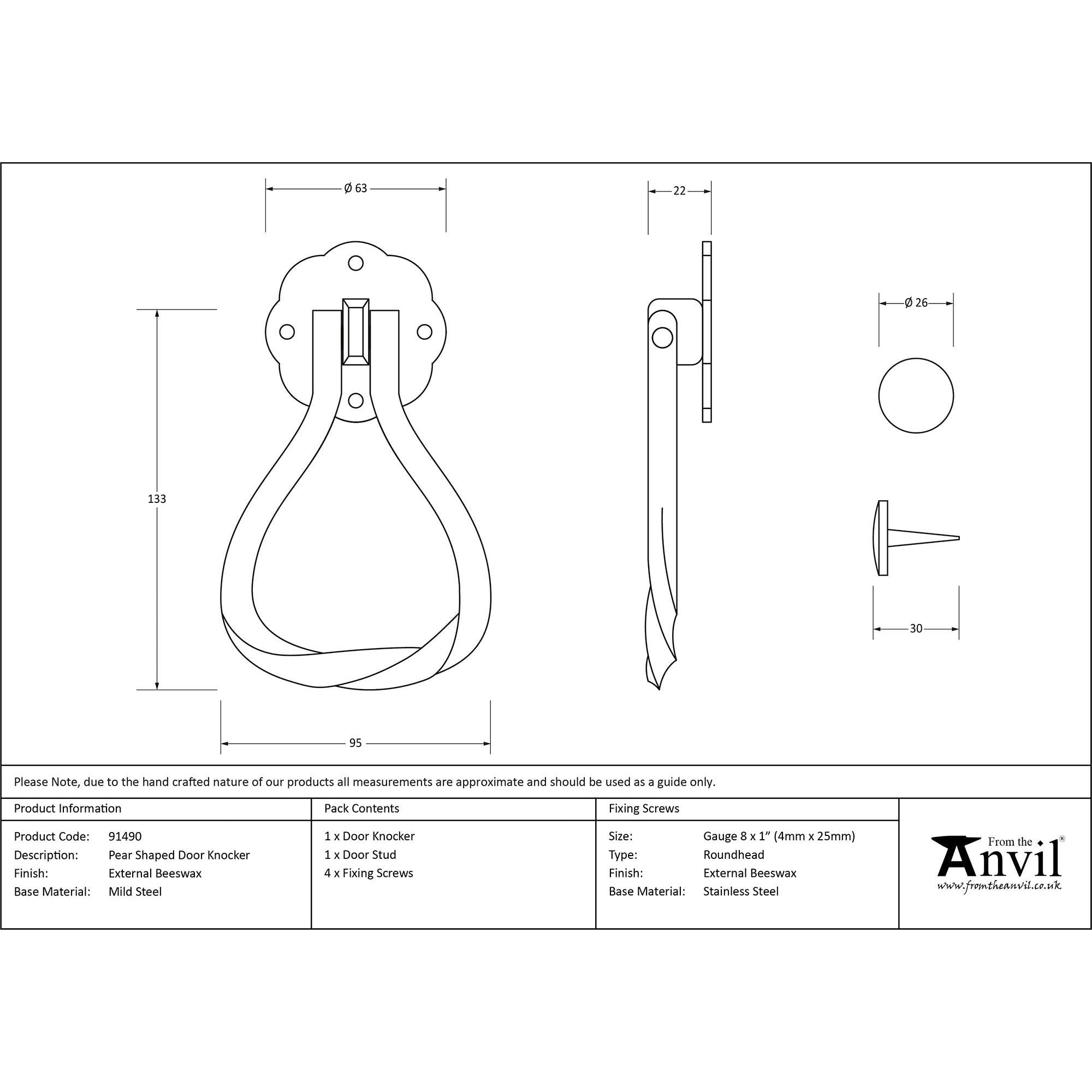 External Beeswax Pear Shaped Door Knocker | From The Anvil - Surface Fixed Door Knockers - From The Anvil - Yester Home