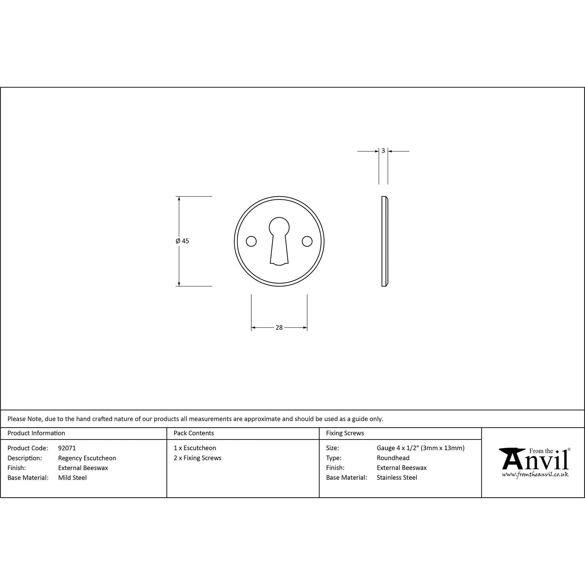 External Beeswax Regency Escutcheon | From The Anvil - Escutcheons - From The Anvil - Yester Home