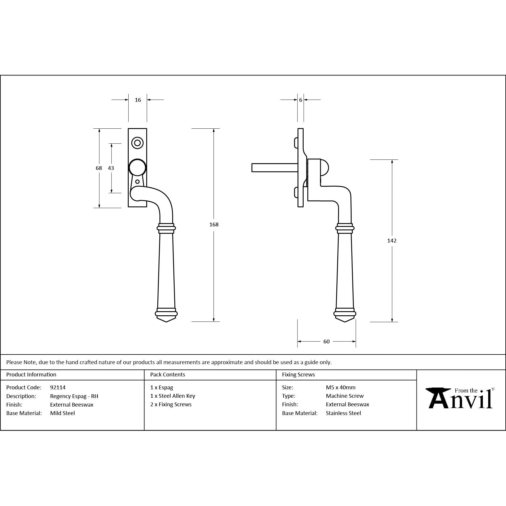 External Beeswax Regency Espag - RH | From The Anvil - Espag. Fasteners - From The Anvil - Yester Home