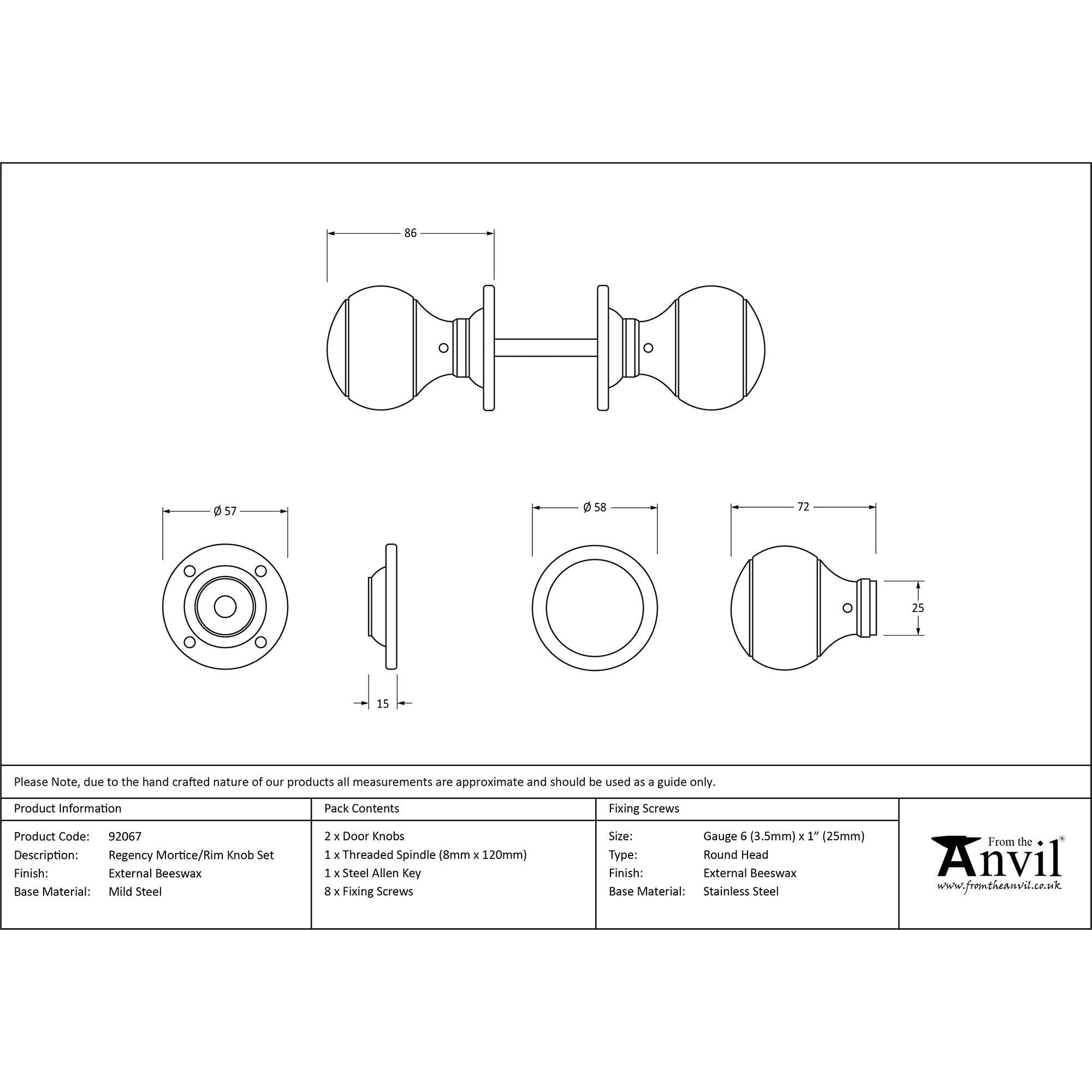 External Beeswax Regency Mortice/Rim Knob Set | From The Anvil - Mortice Knobs - From The Anvil - Yester Home
