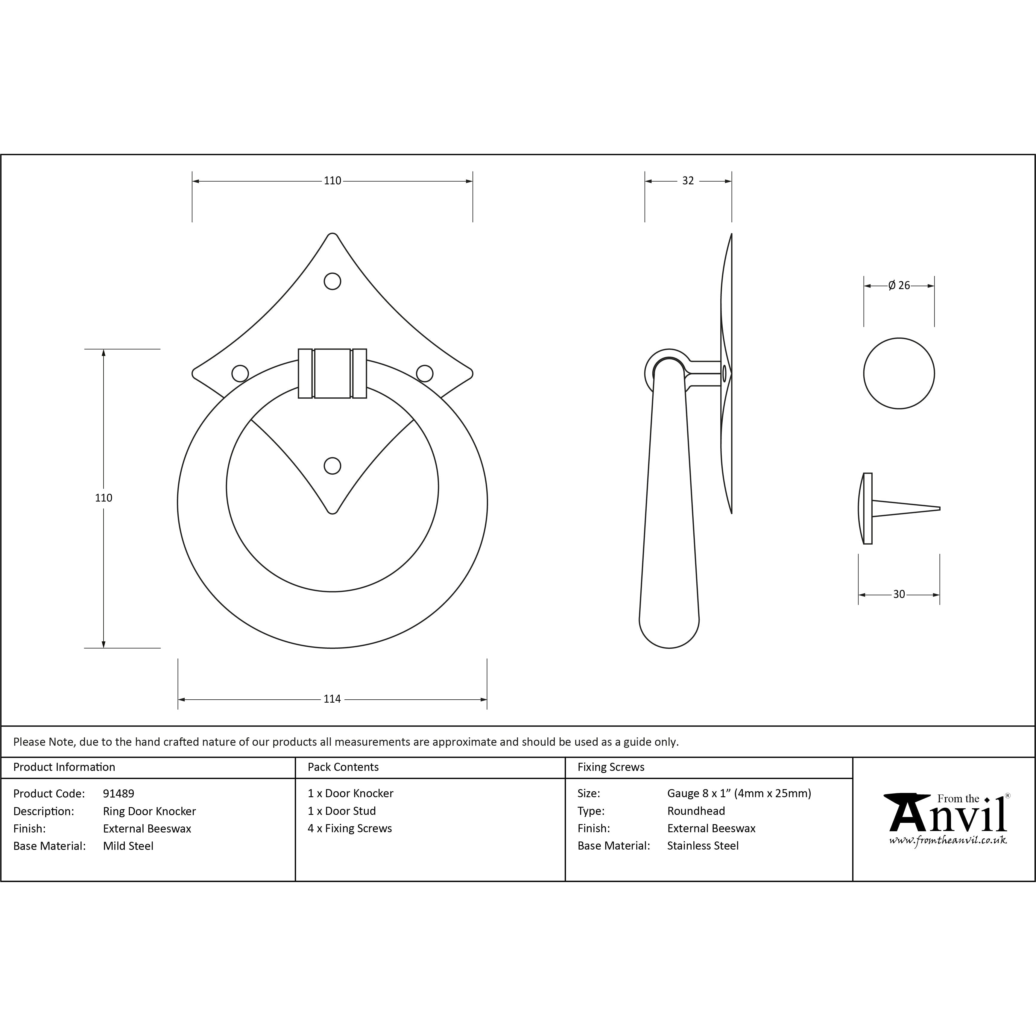 External Beeswax Ring Door Knocker | From The Anvil-Surface Fixed Door Knockers-Yester Home