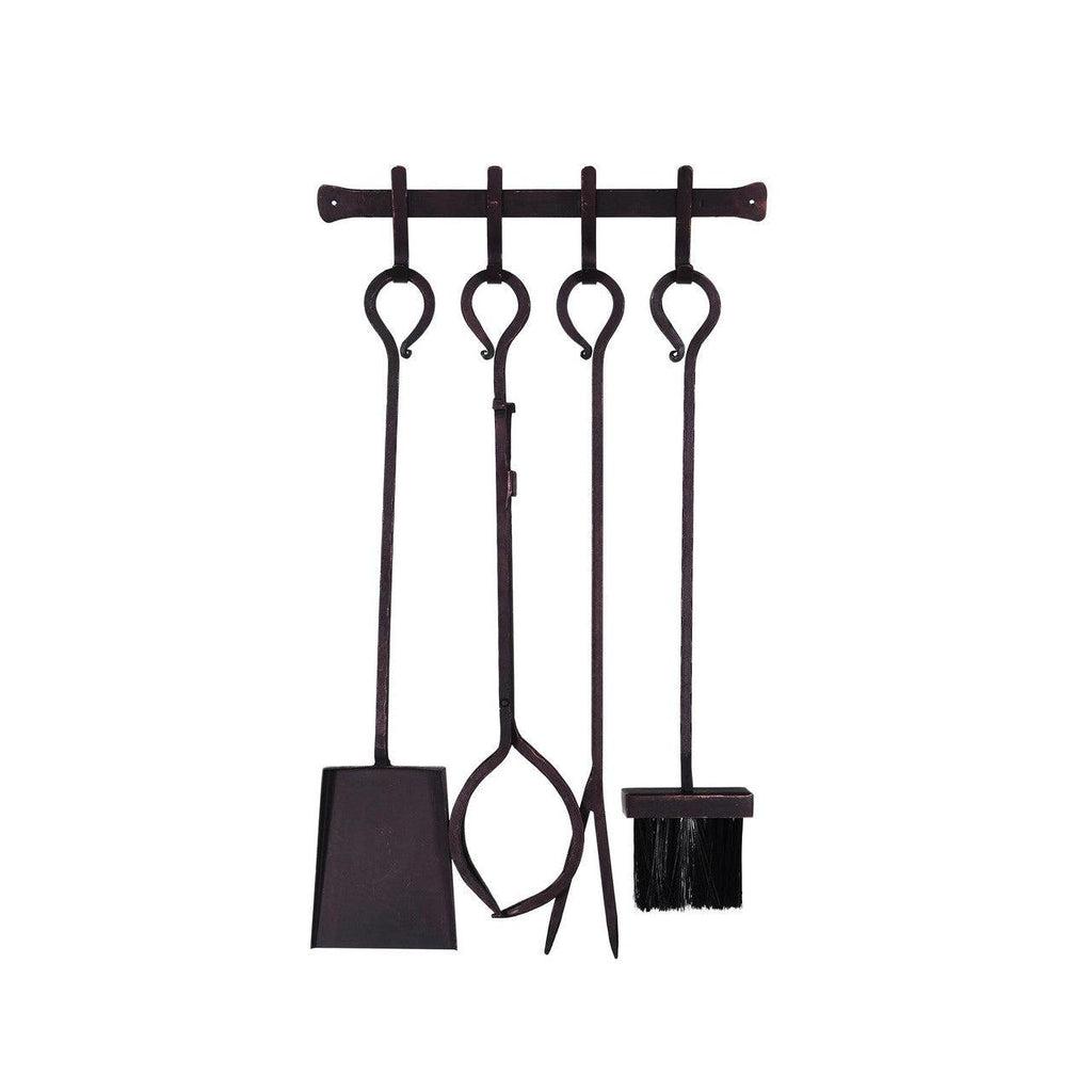 Fireside Set of 4 Tools on a Wall Rack - Steel-Fire Companion Set-Yester Home