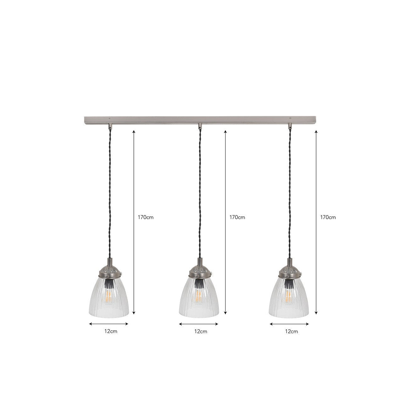 Fovant Glass Triple Pendant Light | Satin Nickel - Pendant & Ceiling Lights - Garden Trading - Yester Home