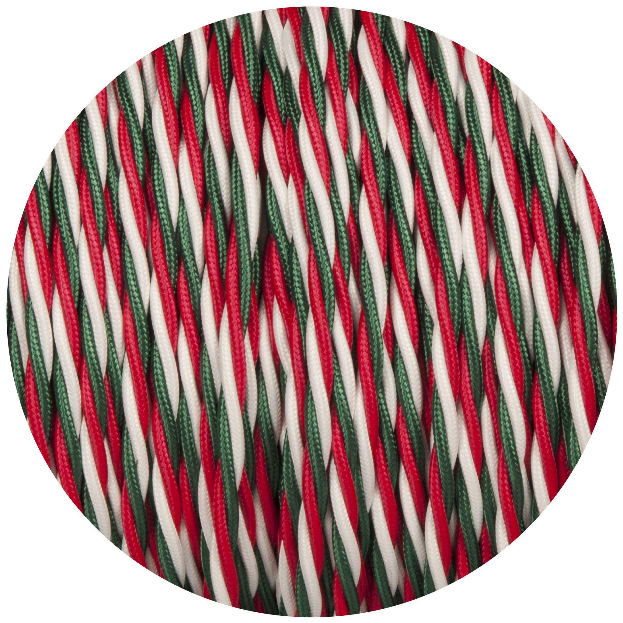 Green White & Red Twisted Fabric Braided Cable-Fabric Cable-Yester Home