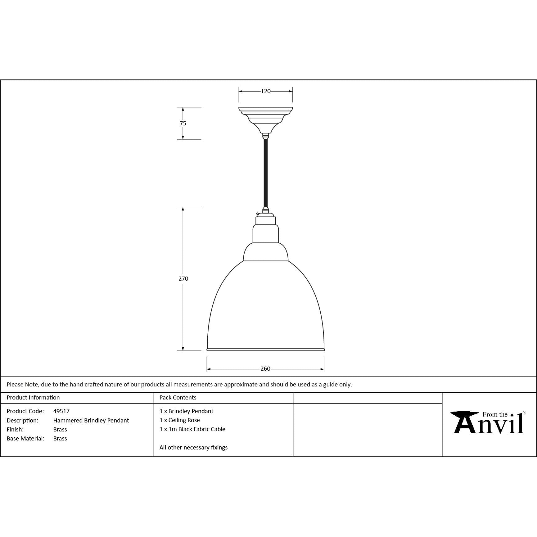 Hammered Brass Brindley Pendant | From The Anvil - Brindley - From The Anvil - Yester Home