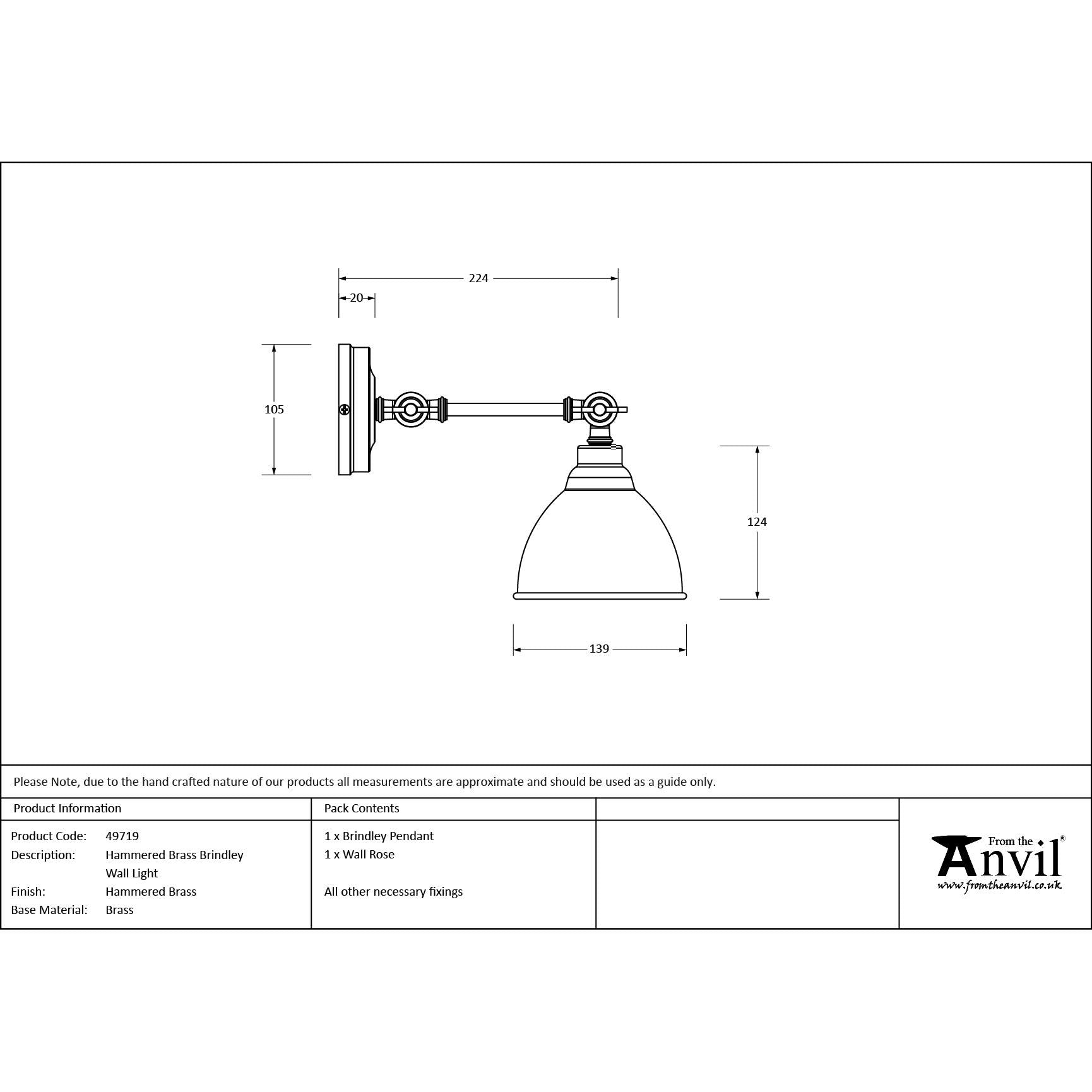 Hammered Brass Brindley Wall Light | From The Anvil - Wall Lights - From The Anvil - Yester Home