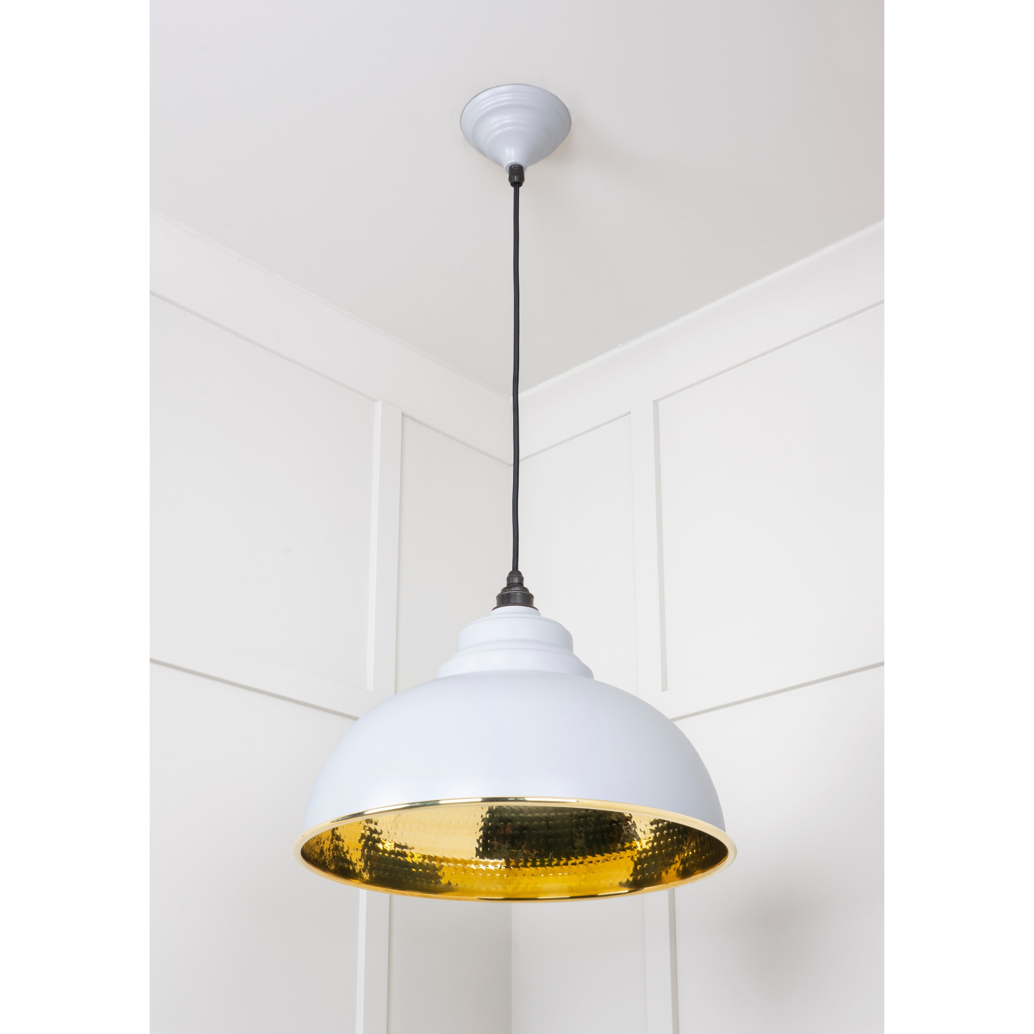 Hammered Brass Harborne Pendant in Birch | From The Anvil-Harborne-Yester Home