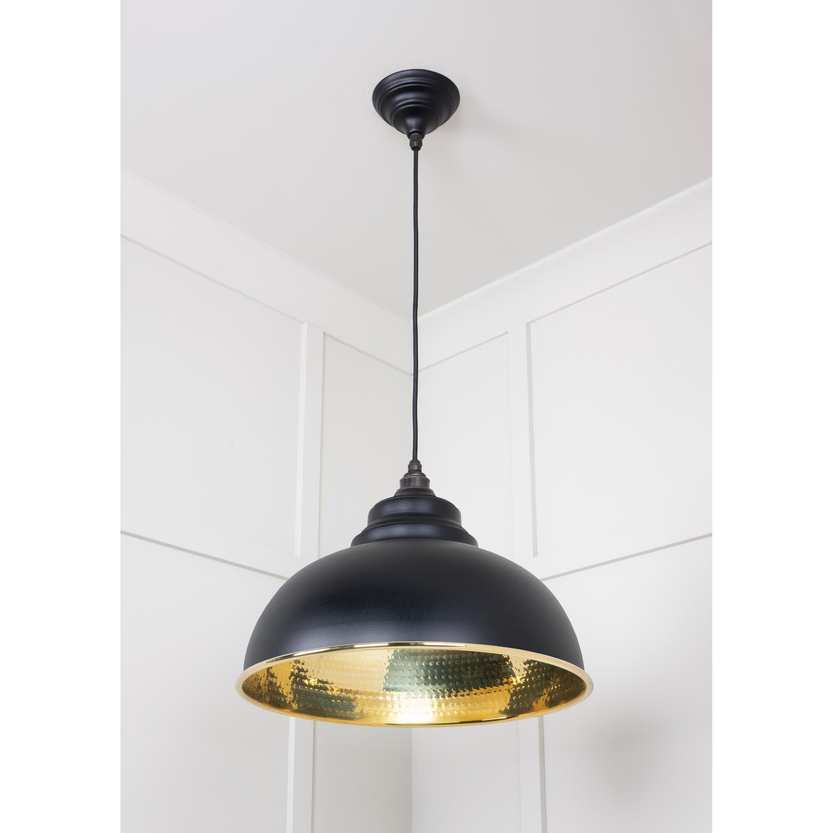 Hammered Brass Harborne Pendant in Elan Black | From The Anvil - Harborne - From The Anvil - Yester Home