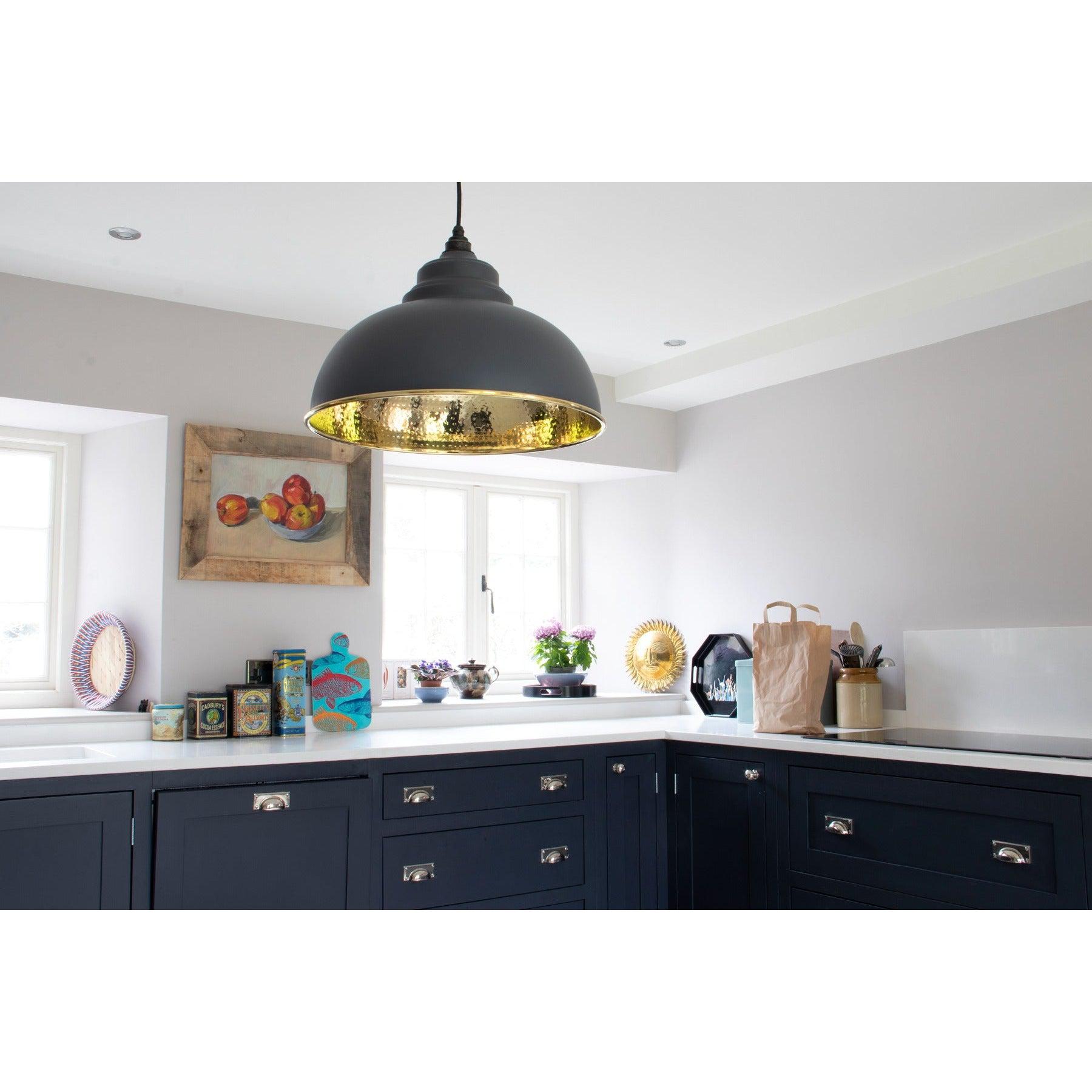 Hammered Brass Harborne Pendant in Slate | From The Anvil-Harborne-Yester Home