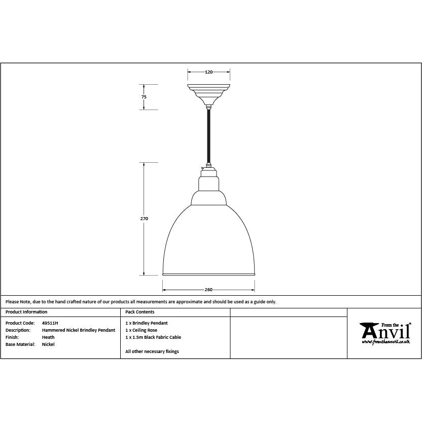 Hammered Nickel Brindley Pendant in Heath | From The Anvil-Brindley-Yester Home