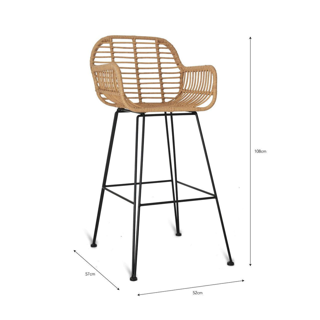 Hampstead Bar Stool with Arms - PE Bamboo-Outdoor Chairs-Yester Home