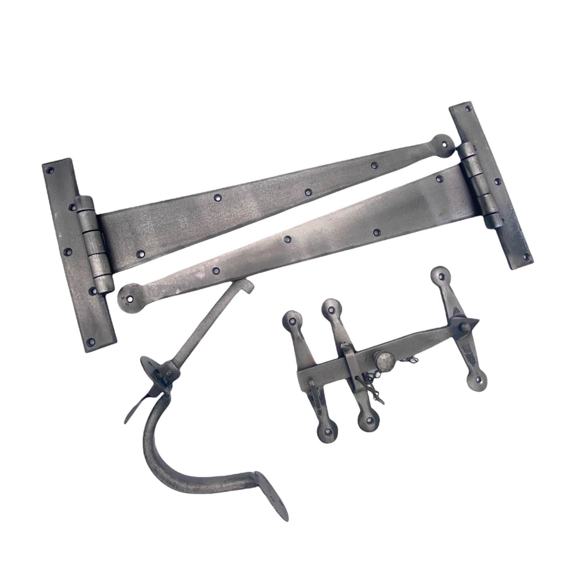 Heavy Duty Handforged Door Hardware Kit Pewter-Handforged Latches & Hinges-Yester Home