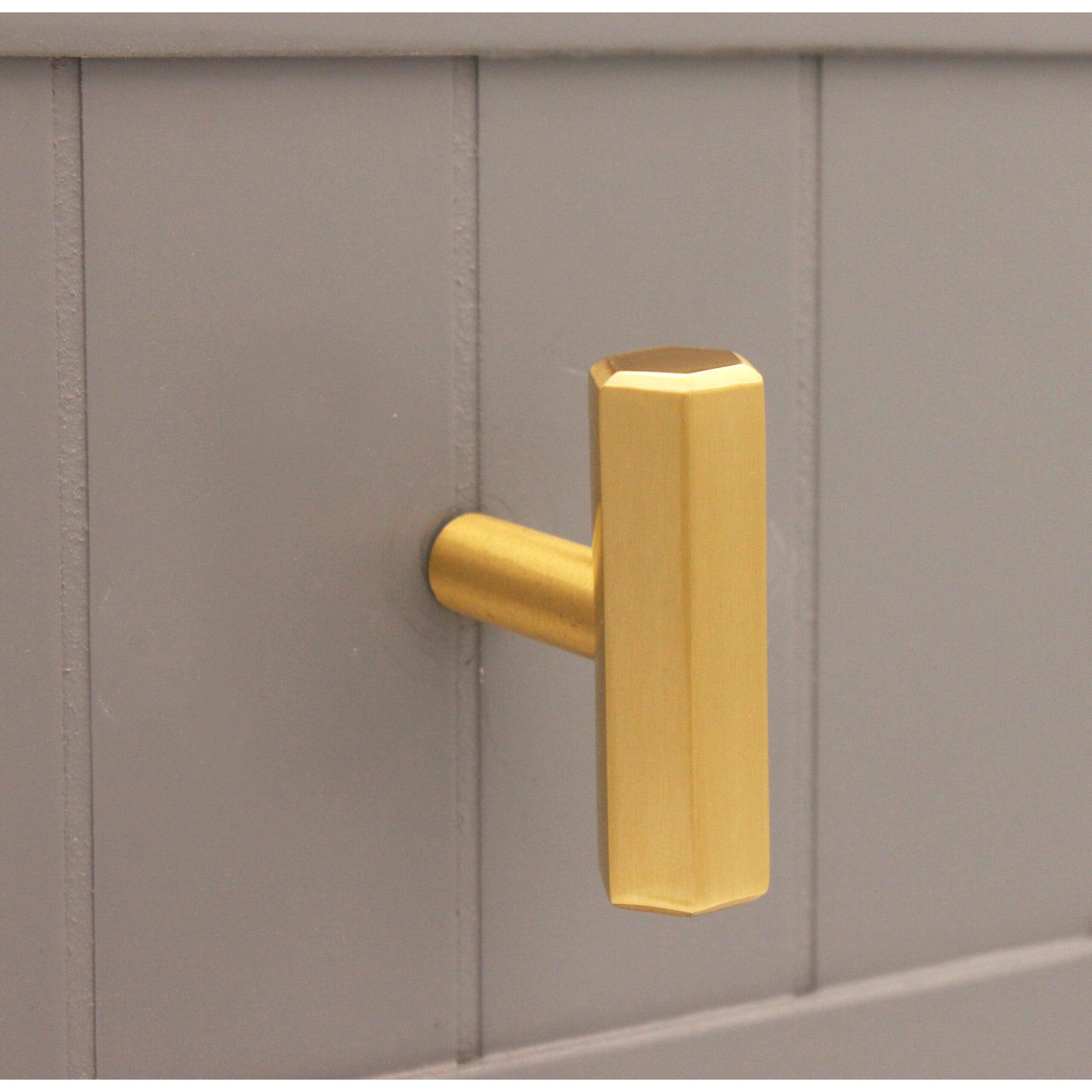Hexagonal T bar Cupboard Pull Satin Brass-Cupboard Pulls-Yester Home