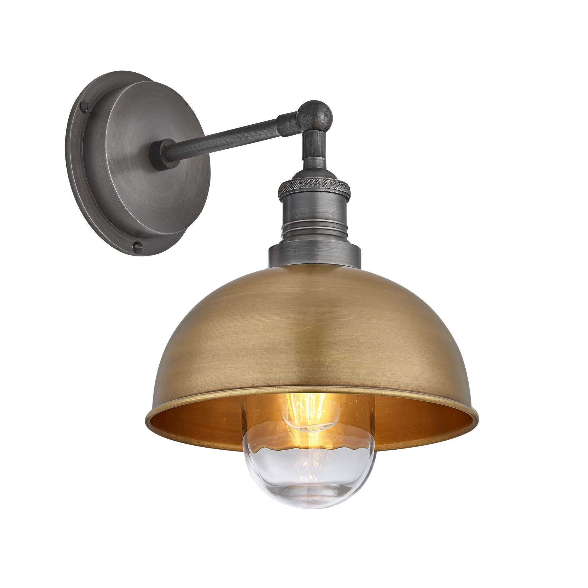 Industville Brooklyn Outdoor & Bathroom Dome Wall Light - 8 Inch - Brass-Outdoor Lighting-Yester Home