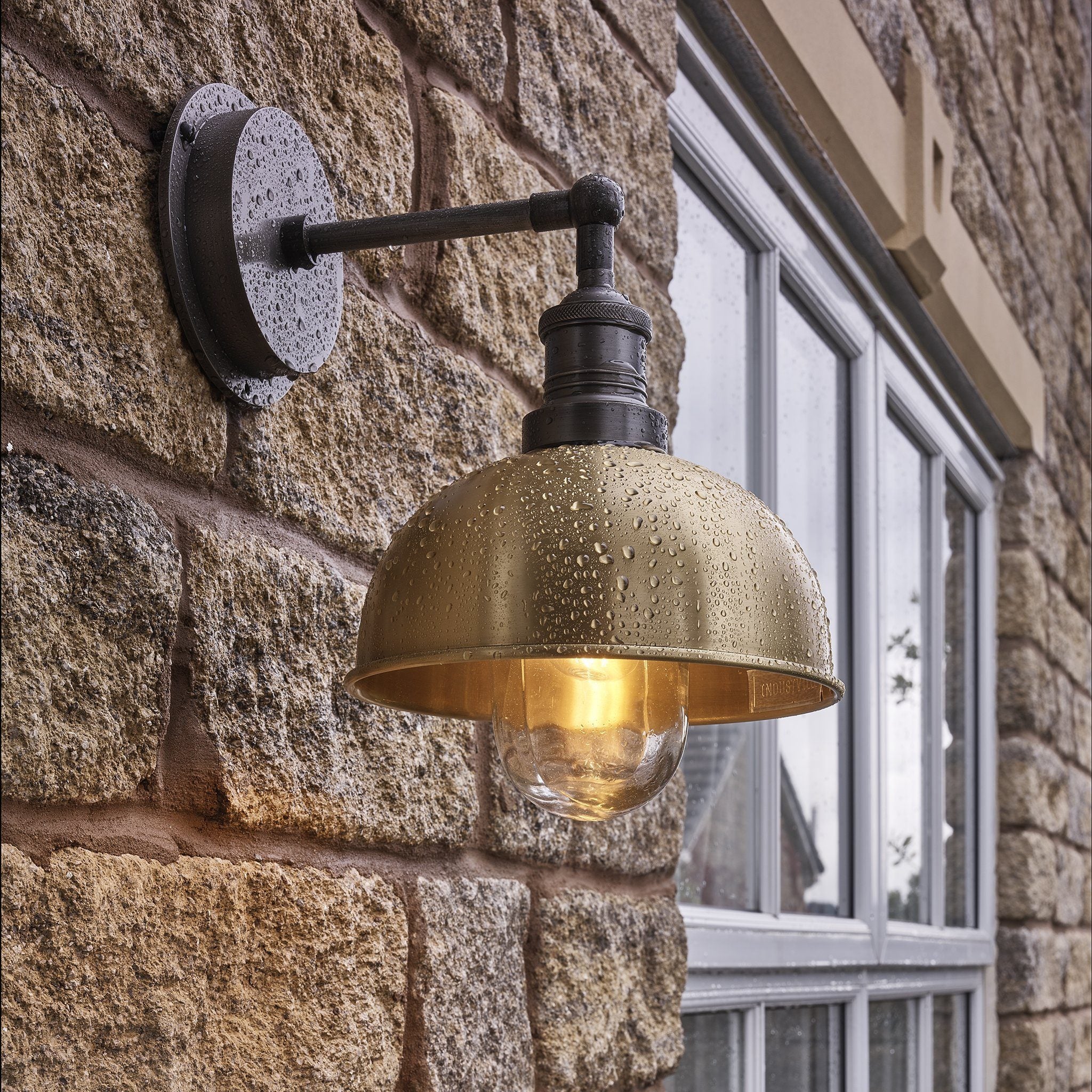 Industville Brooklyn Outdoor & Bathroom Dome Wall Light - 8 Inch - Brass-Outdoor Lighting-Yester Home