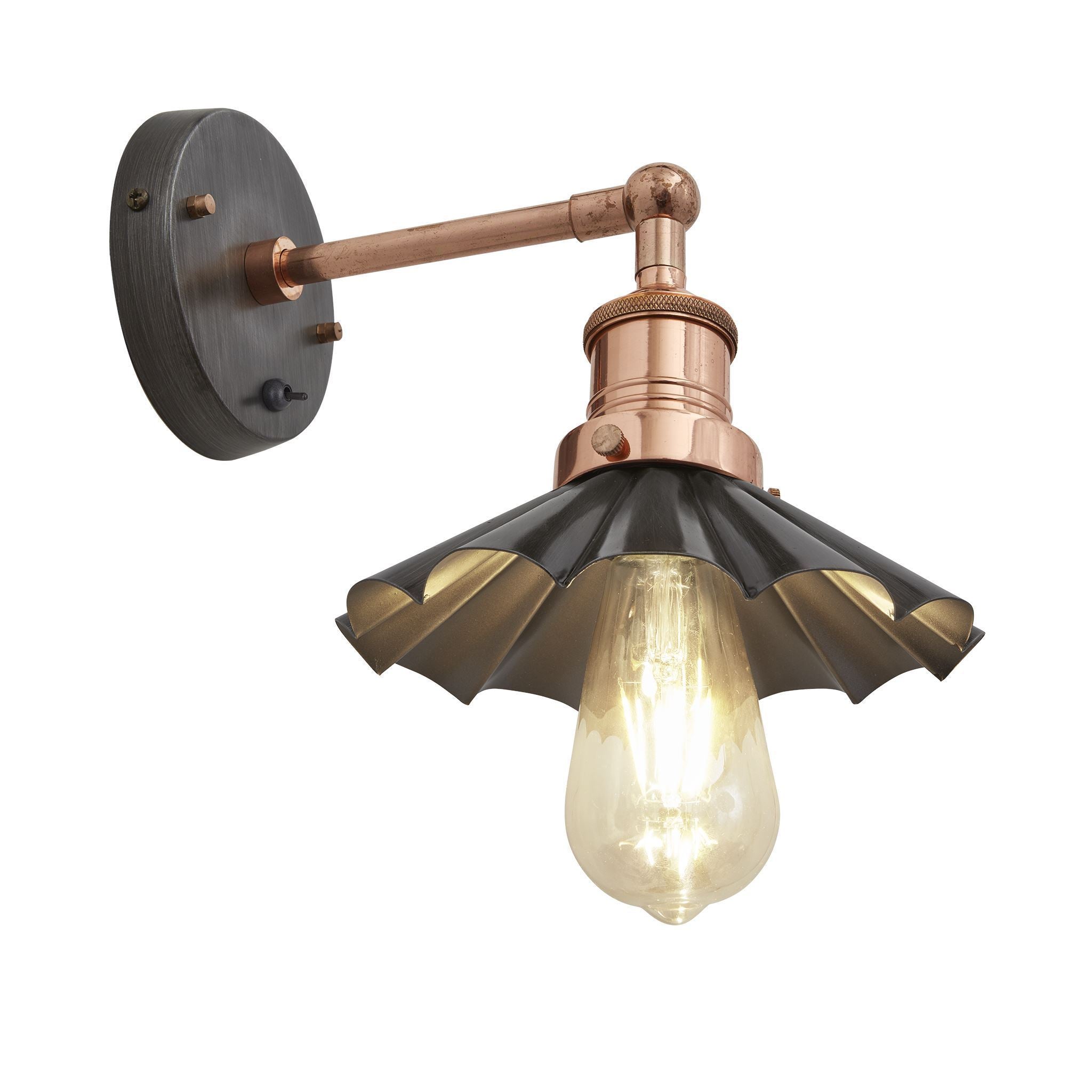 Industville Brooklyn Umbrella Wall Light - 8 Inch - Pewter-Wall Lights-Yester Home