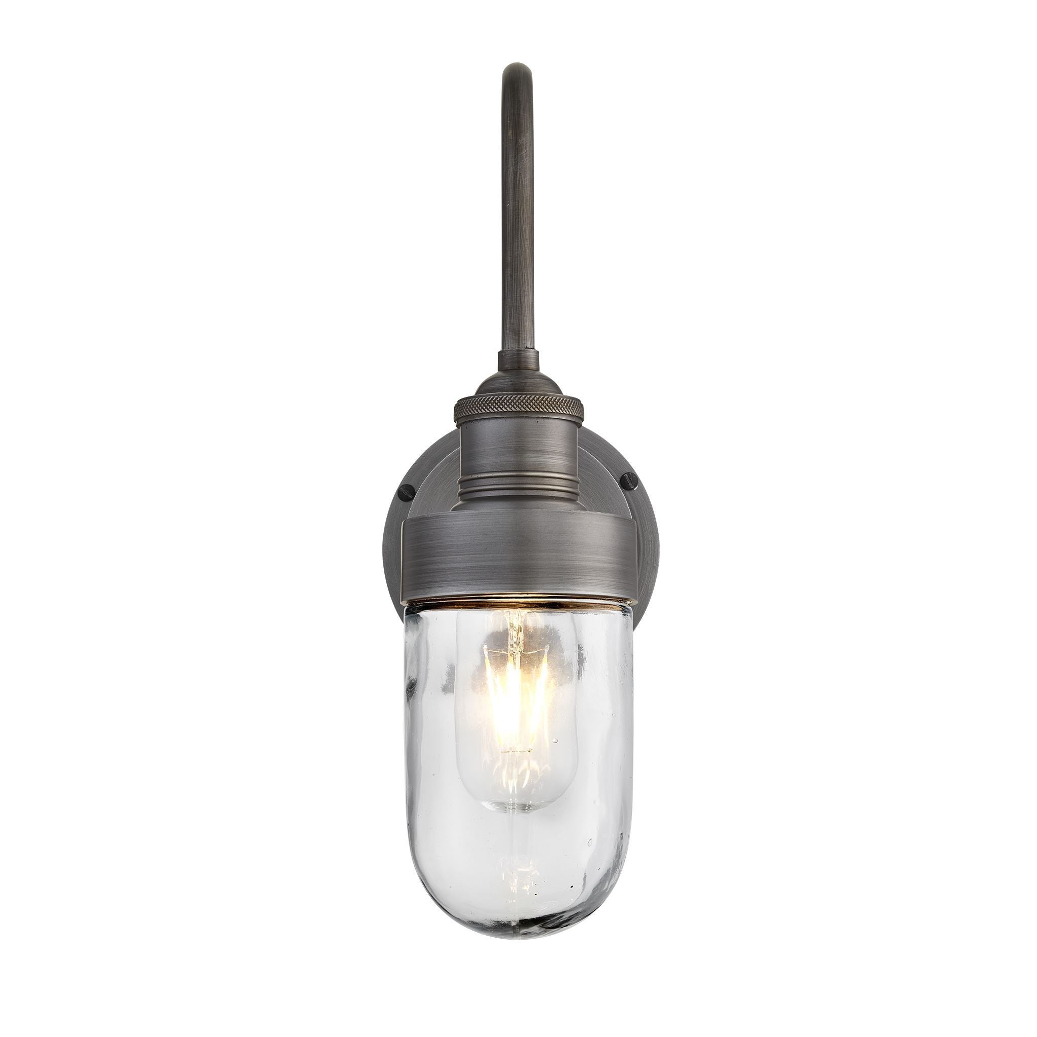 Industville Swan Neck Outdoor & Bathroom Wall Light - Pewter - Tube Glass-Outdoor Lighting-Yester Home