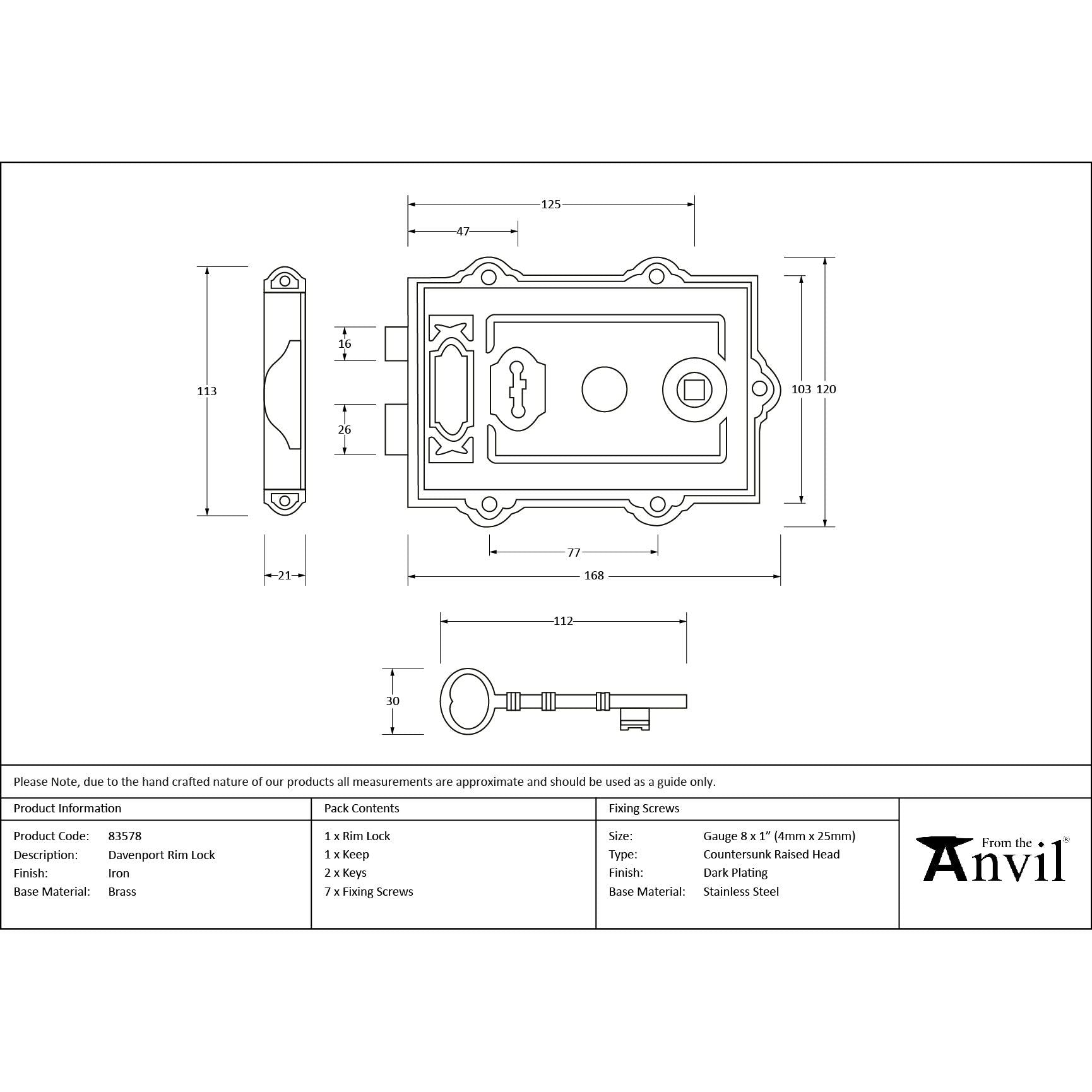 Iron Davenport Rim Lock | From The Anvil - Rim Locks & Latches - From The Anvil - Yester Home