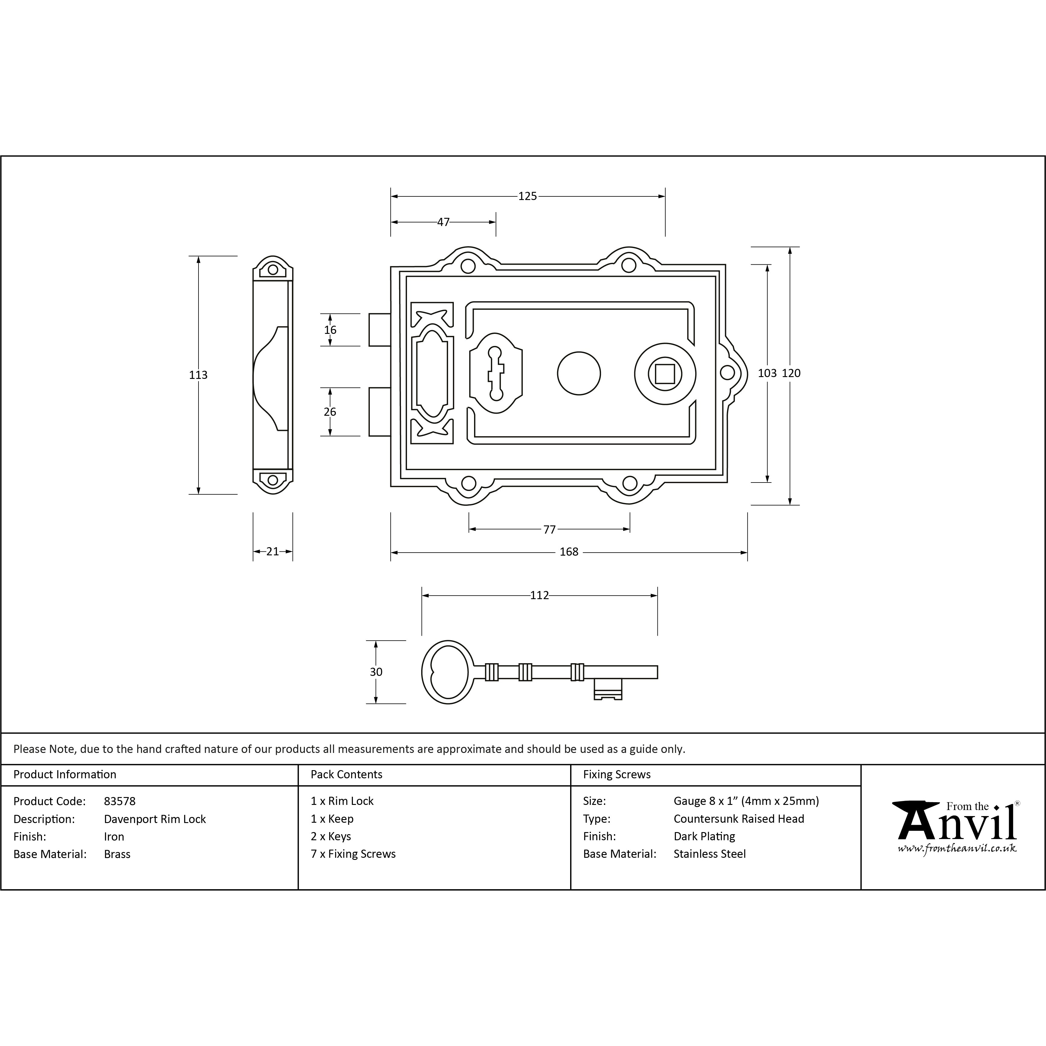 Iron Davenport Rim Lock | From The Anvil-Rim Locks & Latches-Yester Home