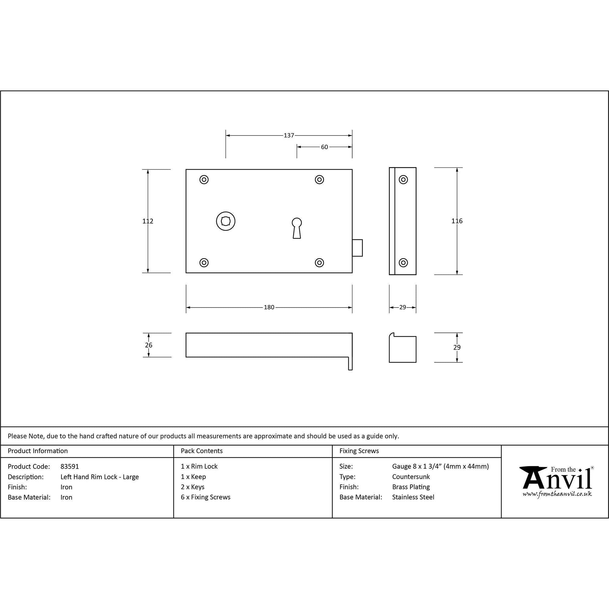 Iron Left Hand Rim Lock - Large | From The Anvil - Rim Locks & Latches - From The Anvil - Yester Home
