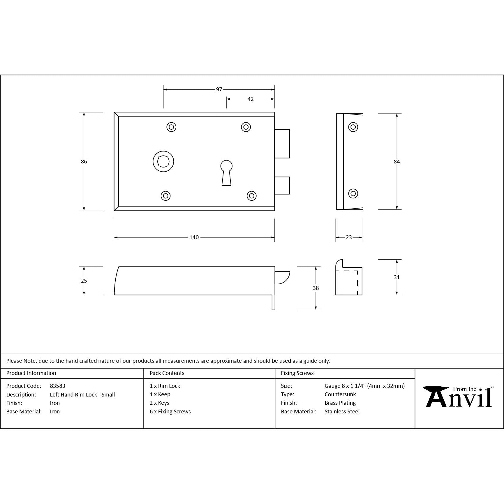 Iron Left Hand Rim Lock - Small | From The Anvil - Rim Locks & Latches - From The Anvil - Yester Home