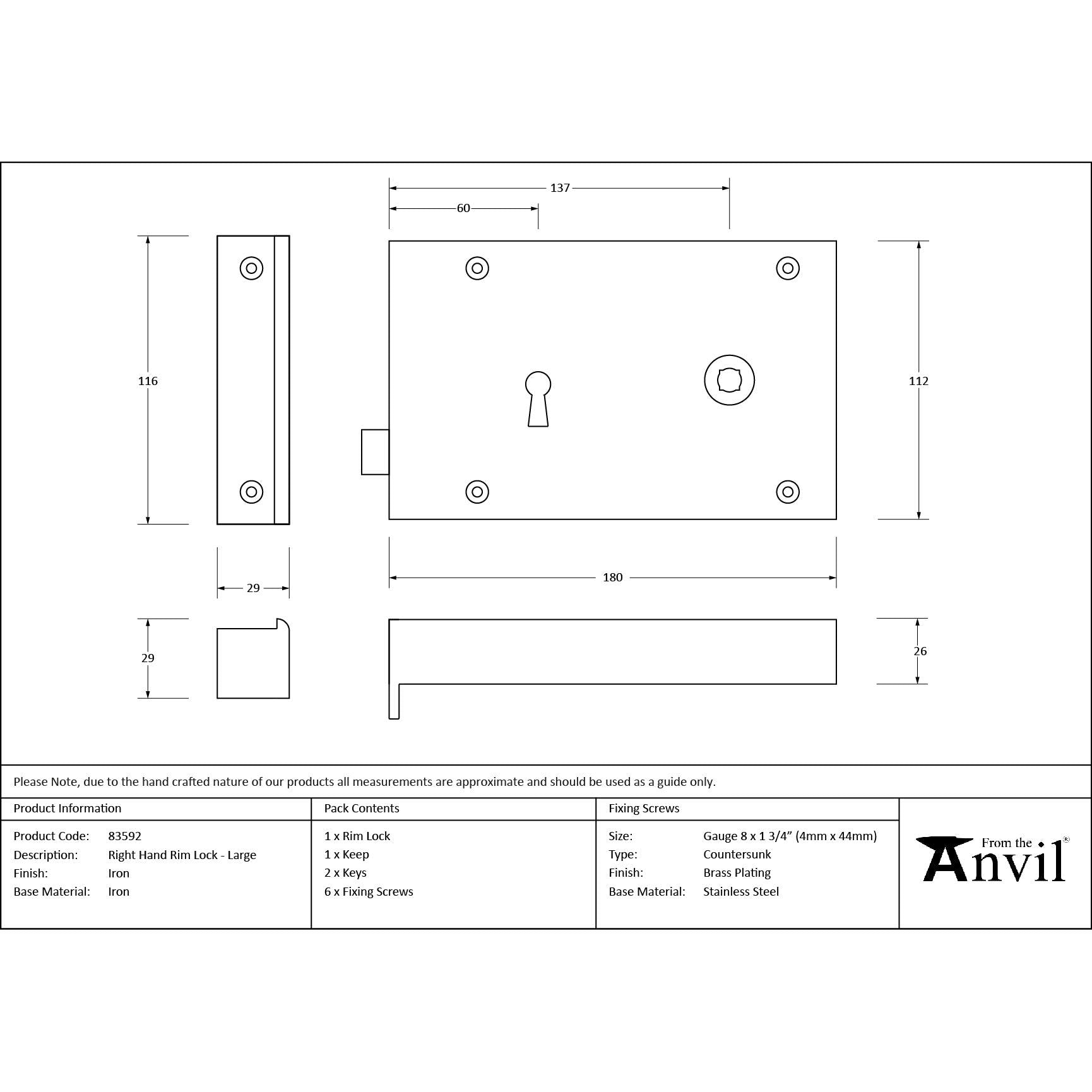 Iron Right Hand Rim Lock - Large | From The Anvil - Rim Locks & Latches - From The Anvil - Yester Home