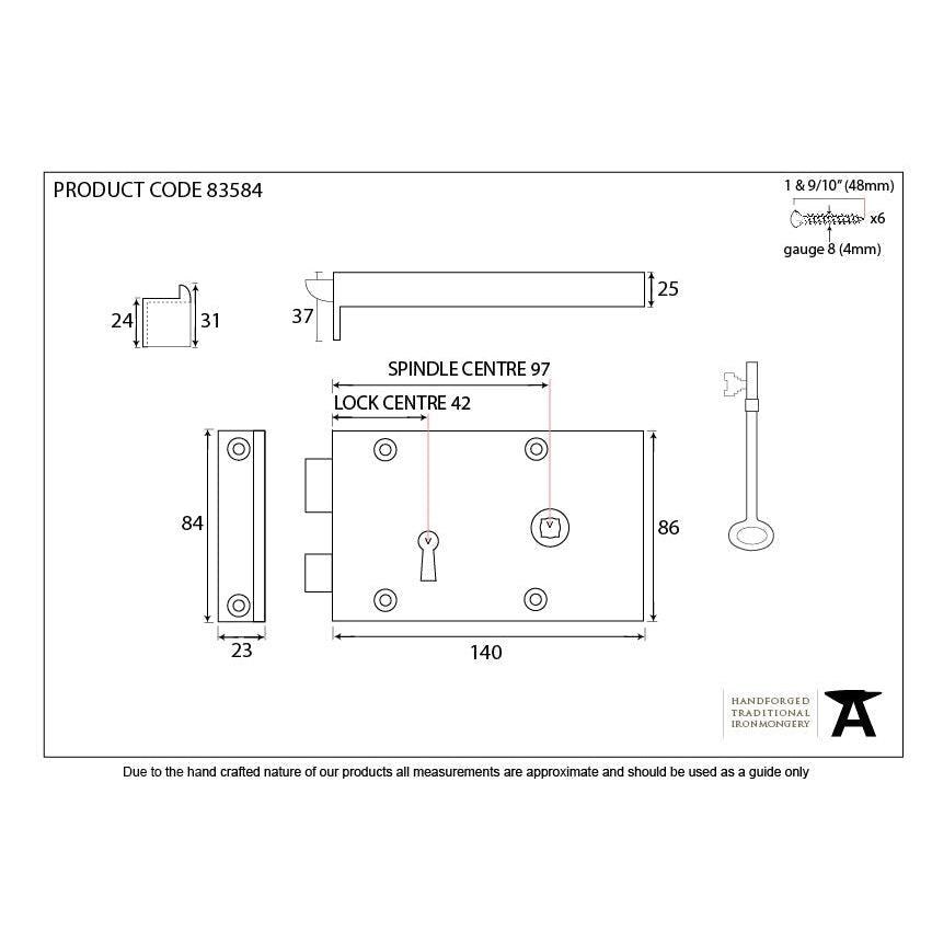 Iron Right Hand Rim Lock - Small | From The Anvil-Rim Locks & Latches-Yester Home
