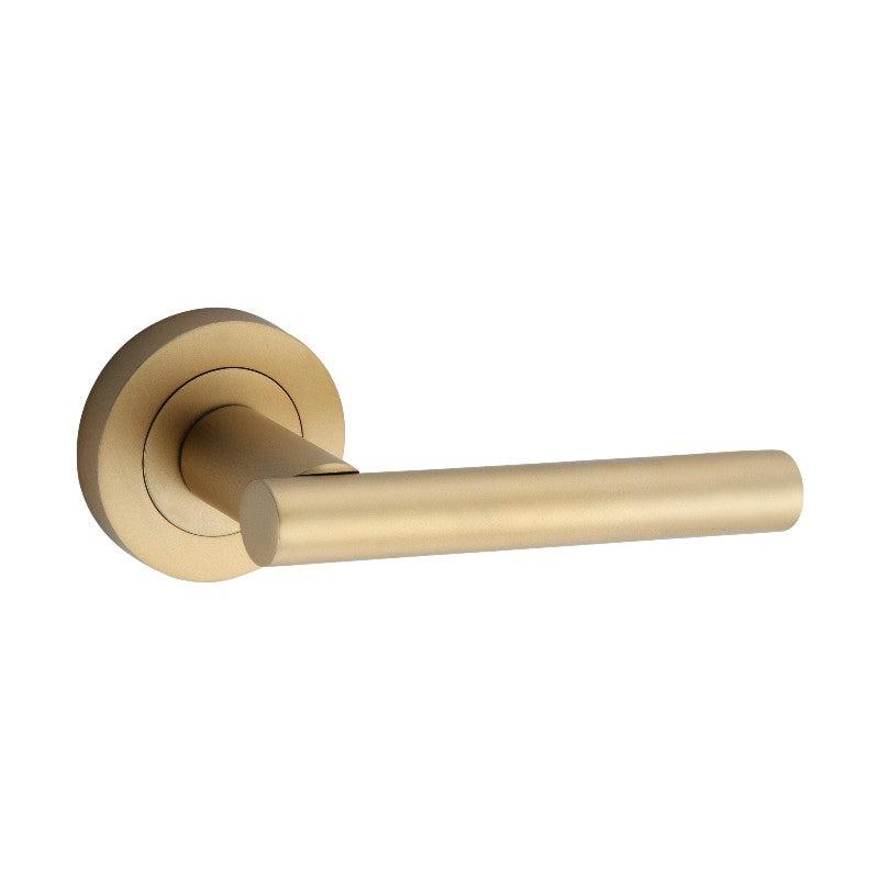 Jura Lever Door Handle Satin Brass-Levers on Rose-Yester Home