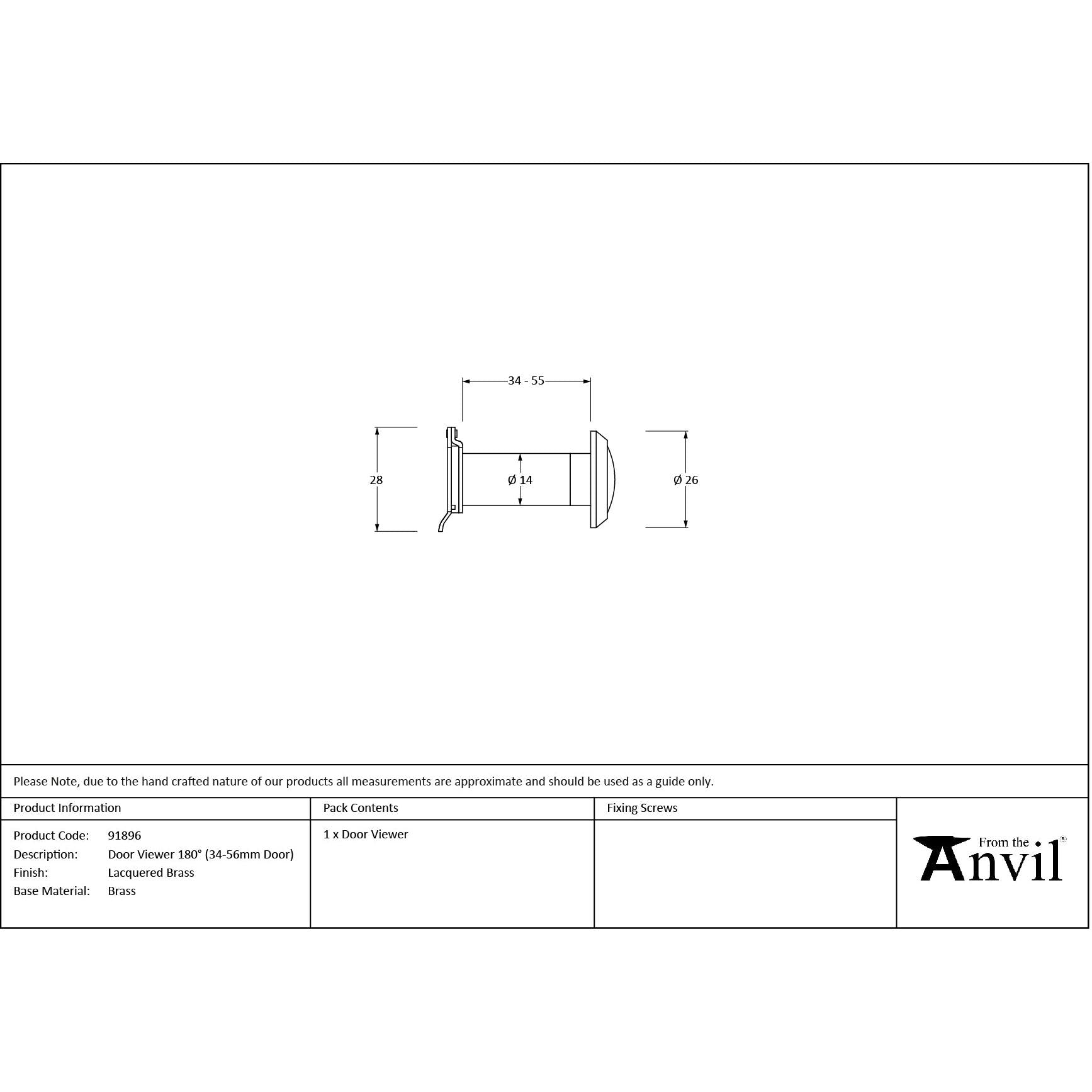 Lacquered Brass Door Viewer 180° (34-56mm Door) | From The Anvil - Security - From The Anvil - Yester Home