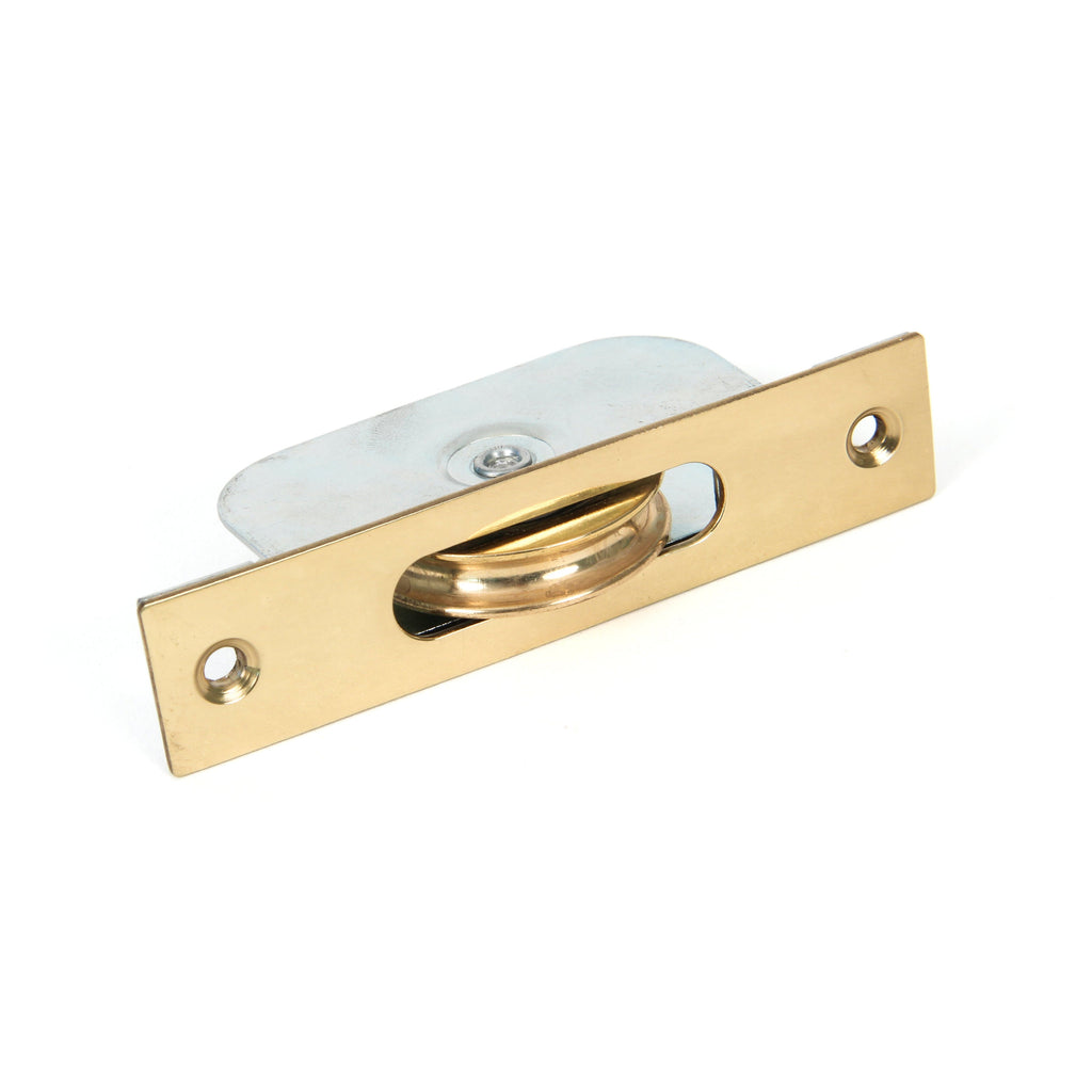 Lacquered Brass Square Ended Sash Pulley 75kg | From The Anvil-Sash Pulleys-Yester Home