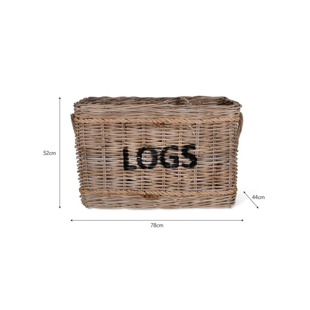Log Basket with Rope, Rectangular - Rattan-Log Storage & Baskets-Yester Home
