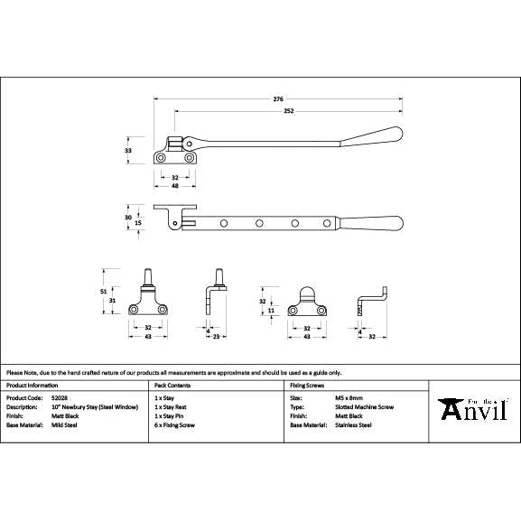 Matt Black 10" Newbury Stay (Steel Window) - Stays - From The Anvil - Yester Home